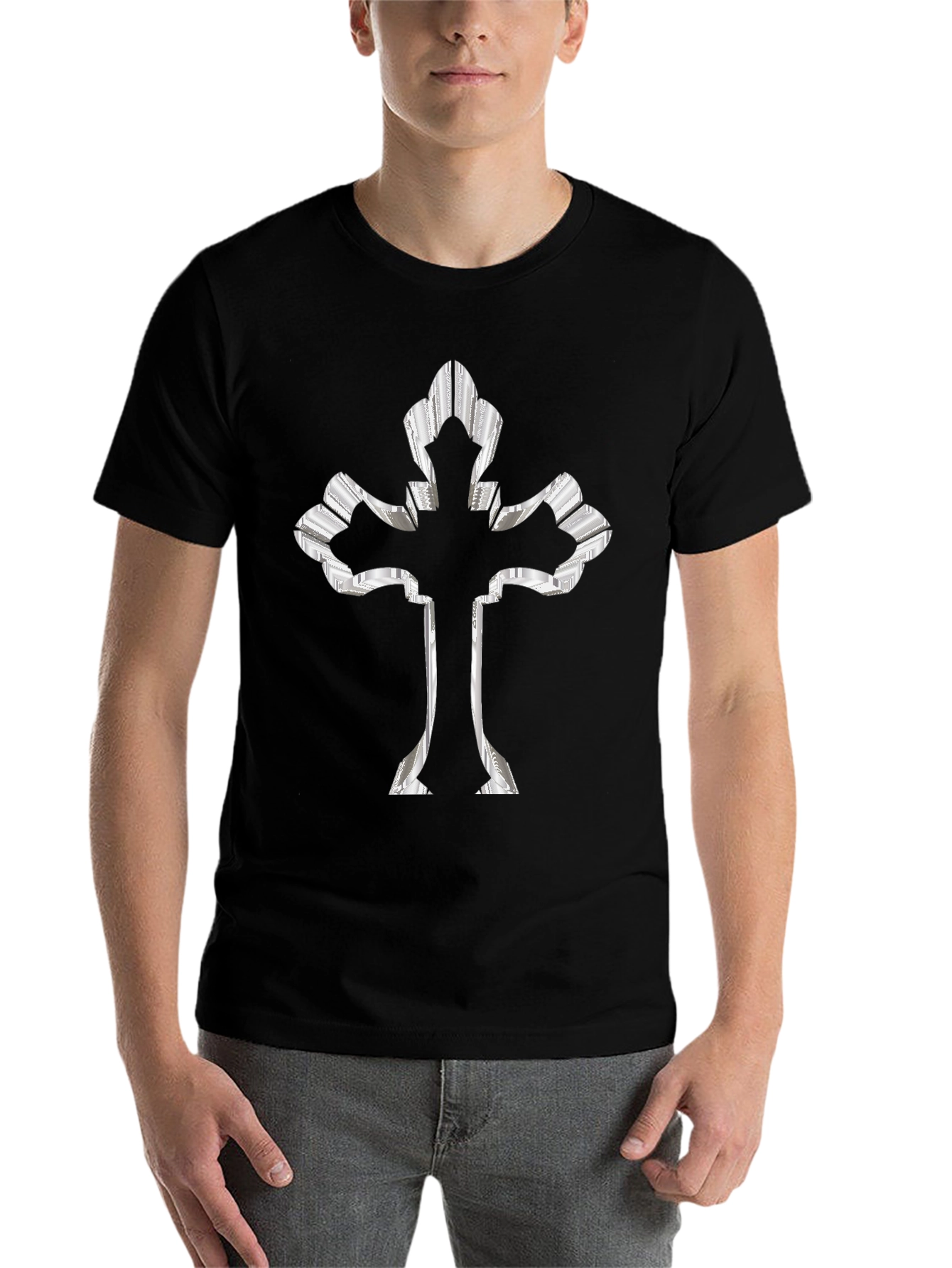 Black Black Tee with 3D Silver Cross view 7