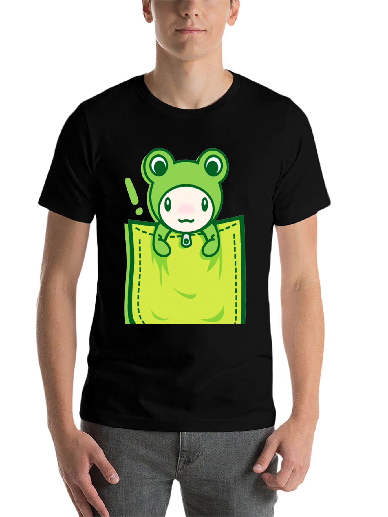 Black Cute Frog Pocket T-Shirt - Fun Graphic Tee view 7