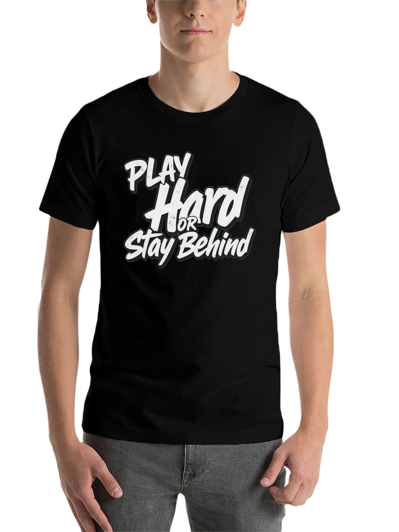 Black Play Hard or Stay Behind Black Graphic T-Shirt view 7