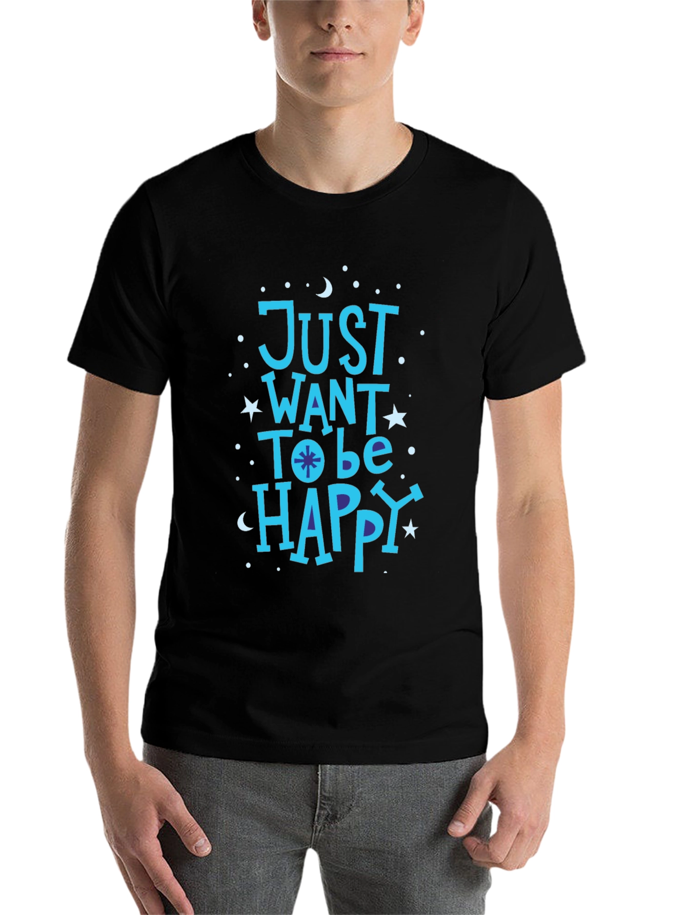 Black Just Want To Be Happy Graphic T-Shirt view 7