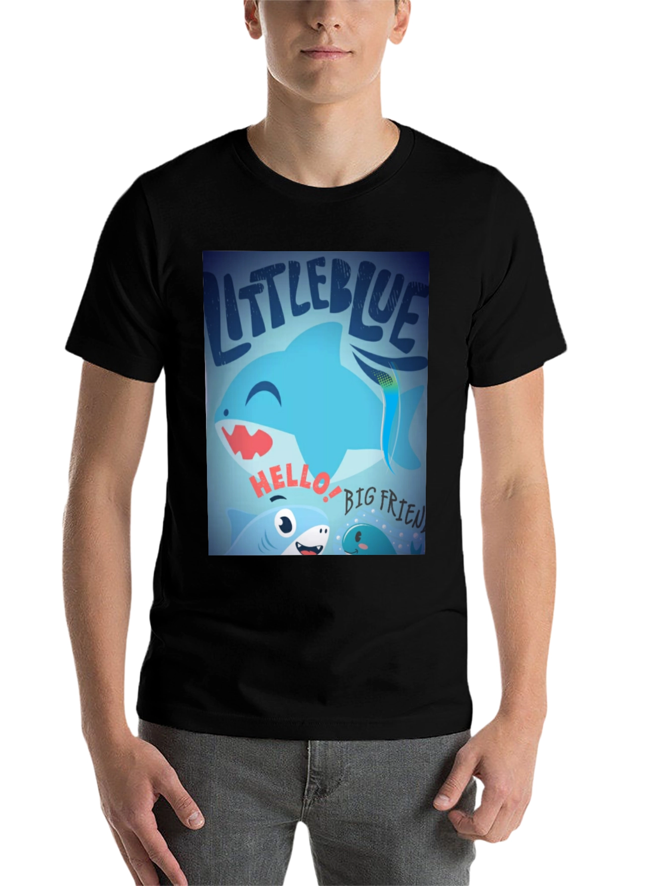 Black Little Blue Shark Graphic Tee - Fun, Casual Style view 7