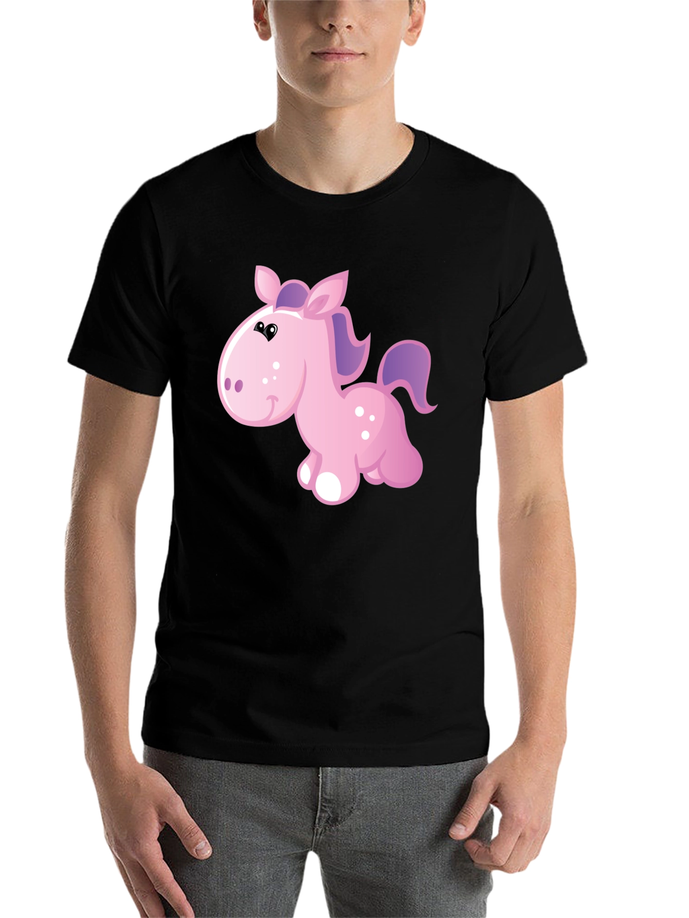 Black Cute Cartoon Pony Black T-Shirt view 7