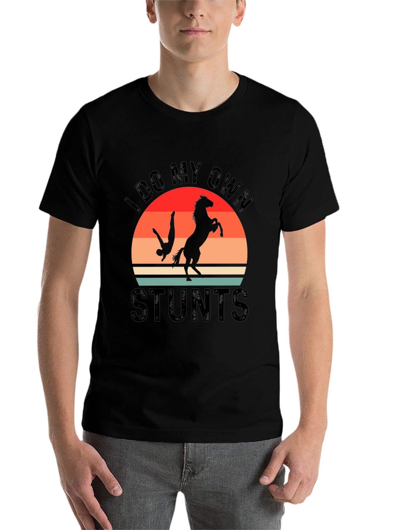Black I Do My Own Stunts T-Shirt Horse Riding Funny Gift view 7