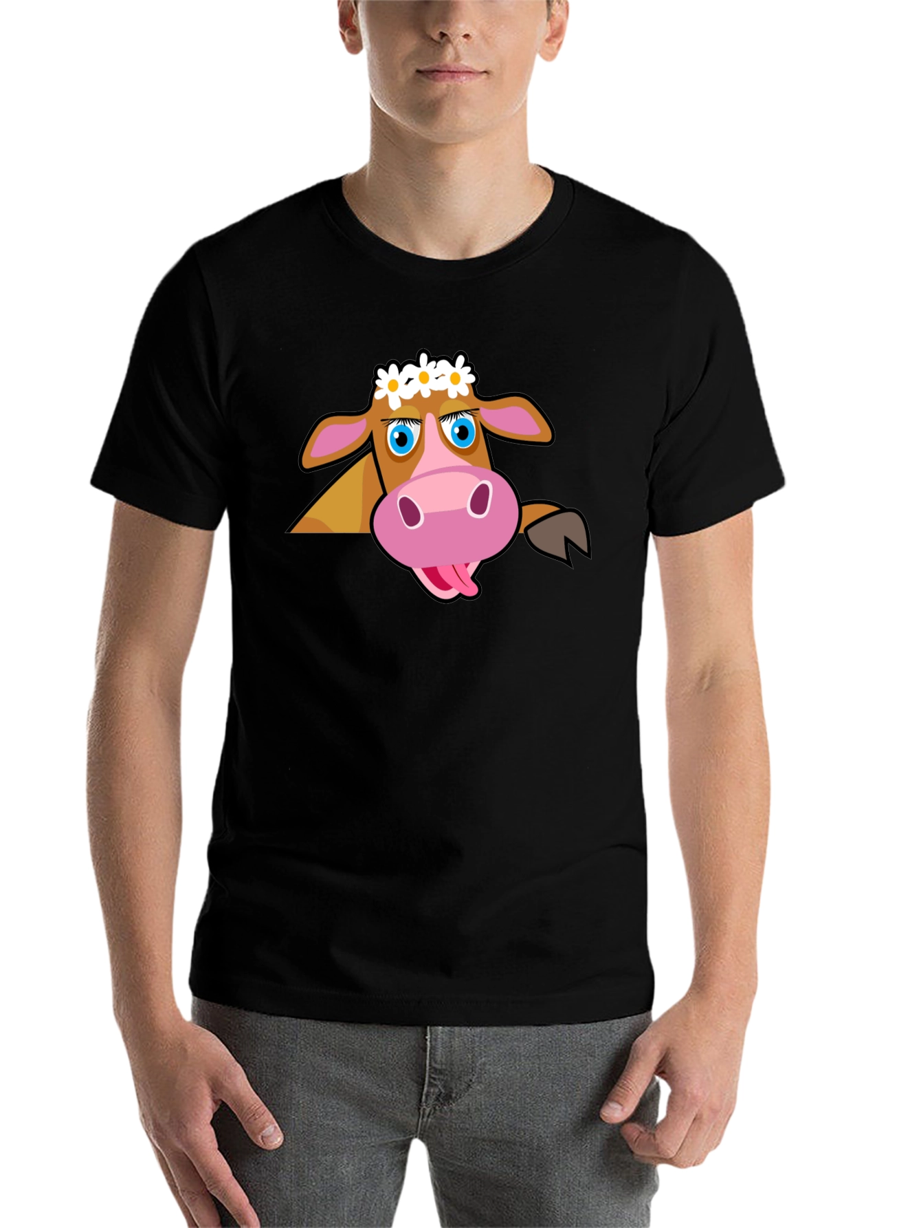 Black Cartoon Cow T-Shirt: Fun Graphic Tee view 7