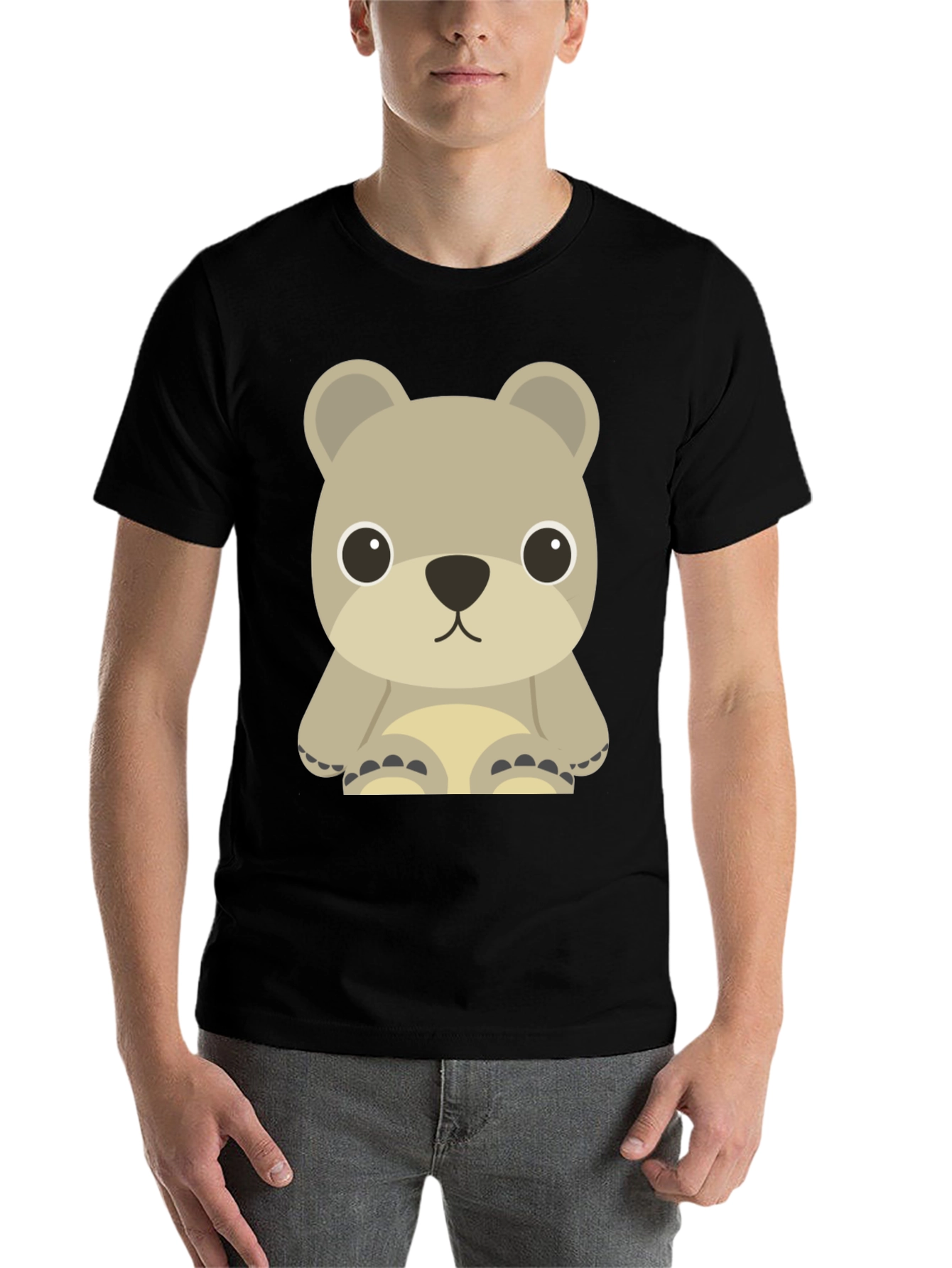 Black Cute Bear Graphic Tee - Unisex Casual T-Shirt view 7