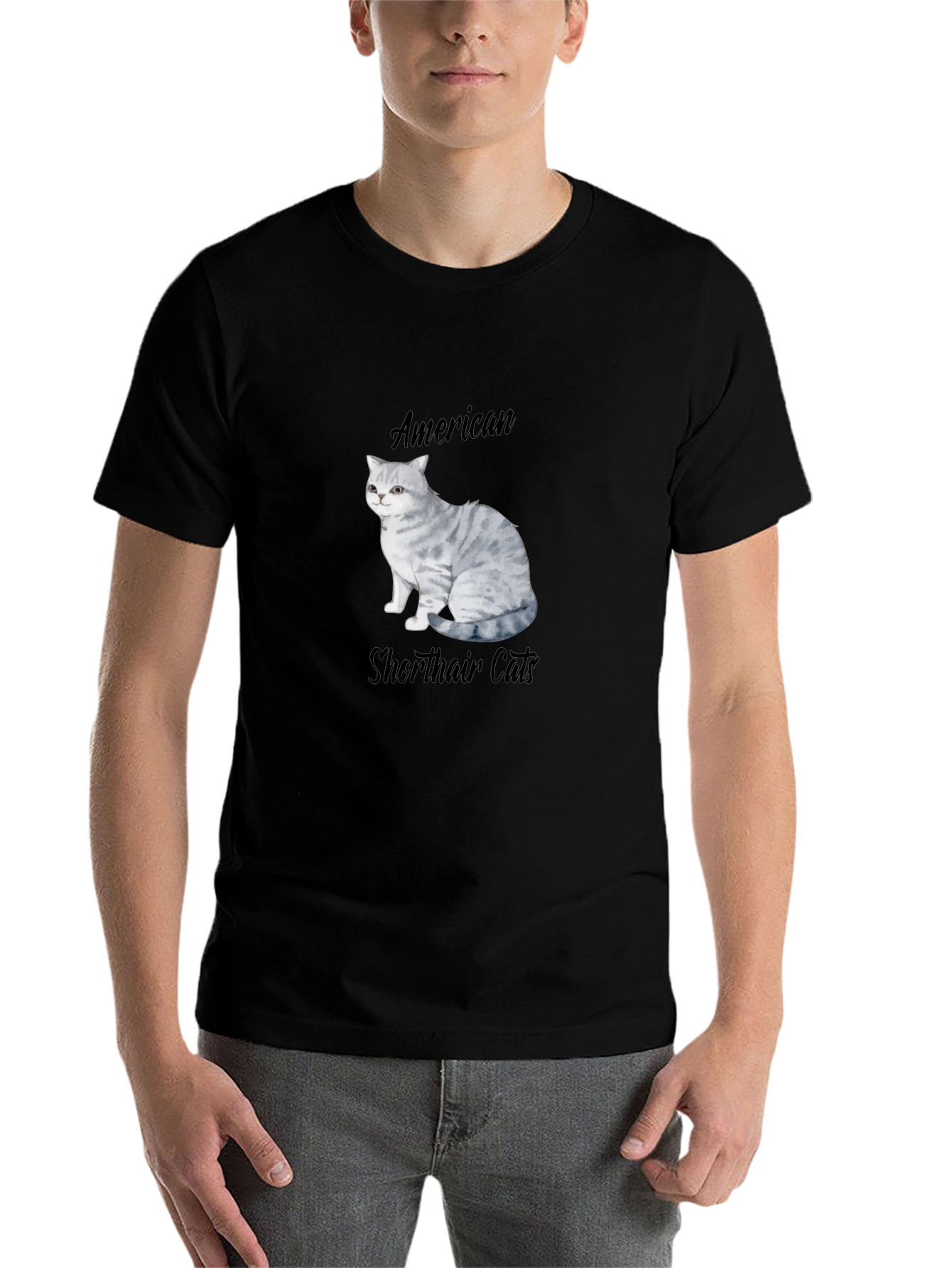 Black American Shorthair Cat Graphic T-Shirt view 7