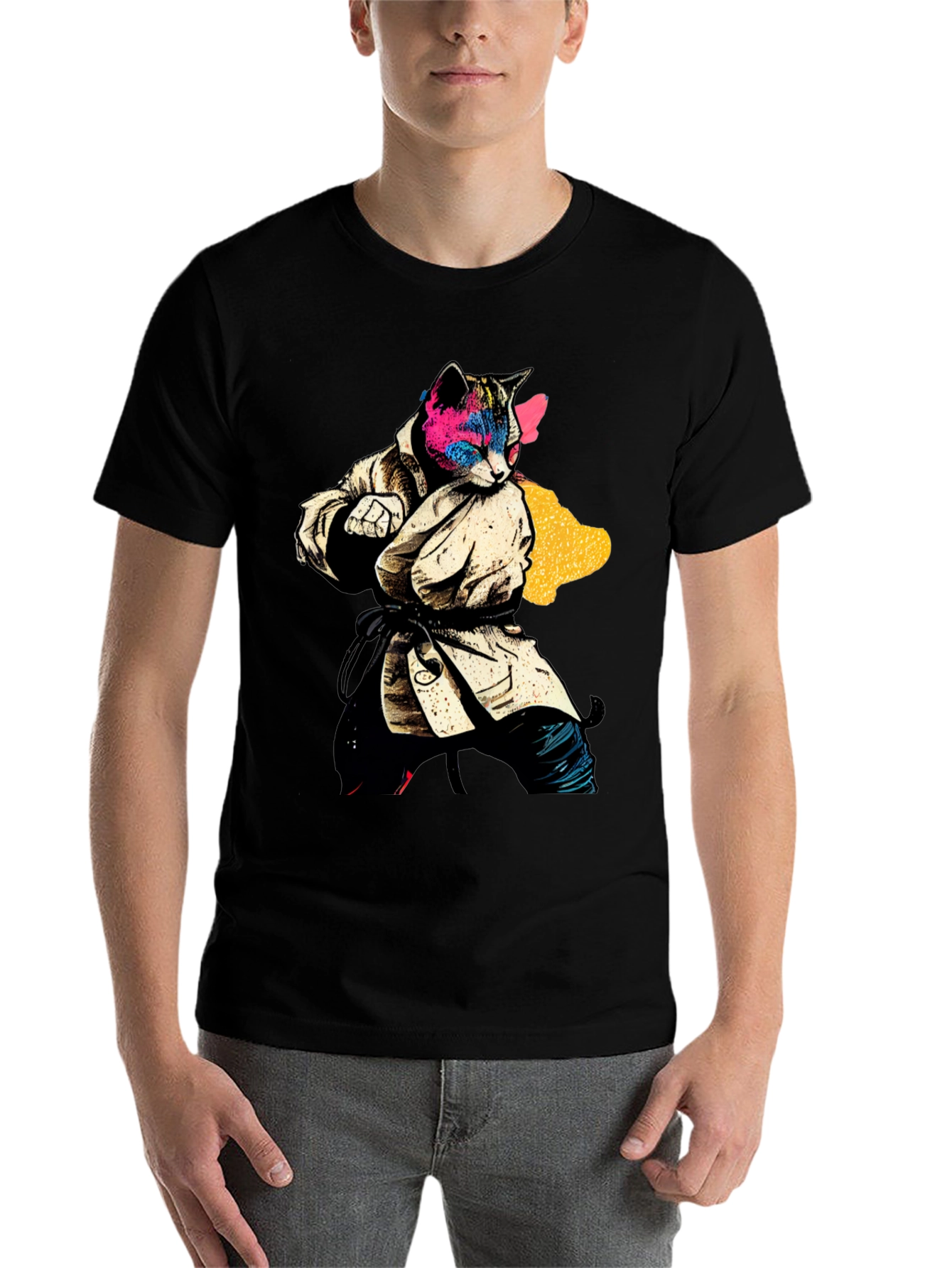 Black Karate Cat T-Shirt - Unique Graphic Tee view 7