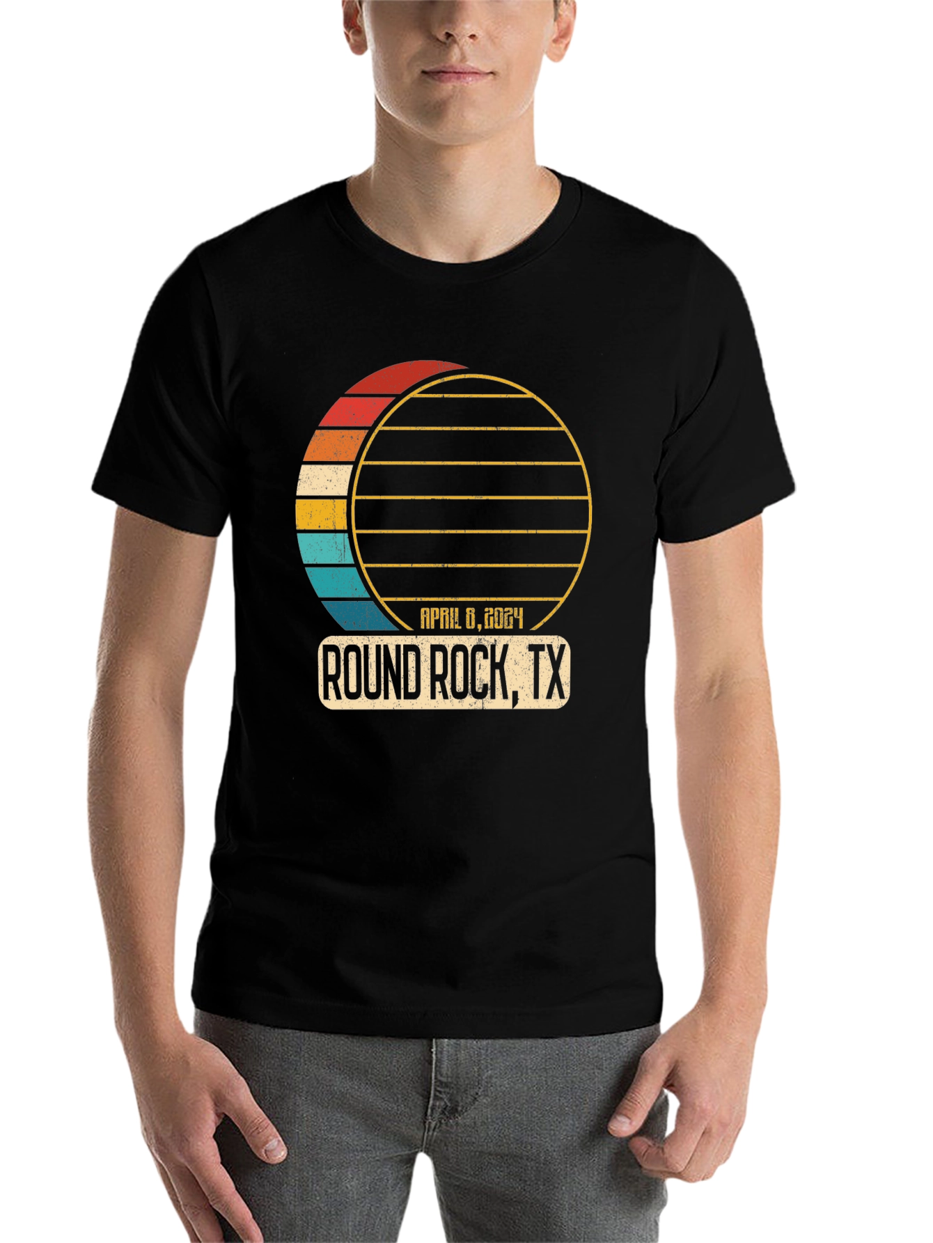 Black Round Rock, TX April 8, 2024 Solar Eclipse T-Shirt view 7