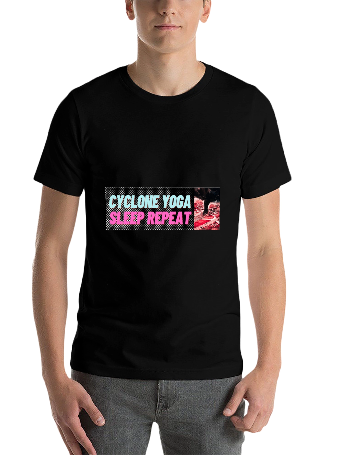 Black Men's 'Cyclone Yoga Sleep Repeat' Graphic Tee view 7
