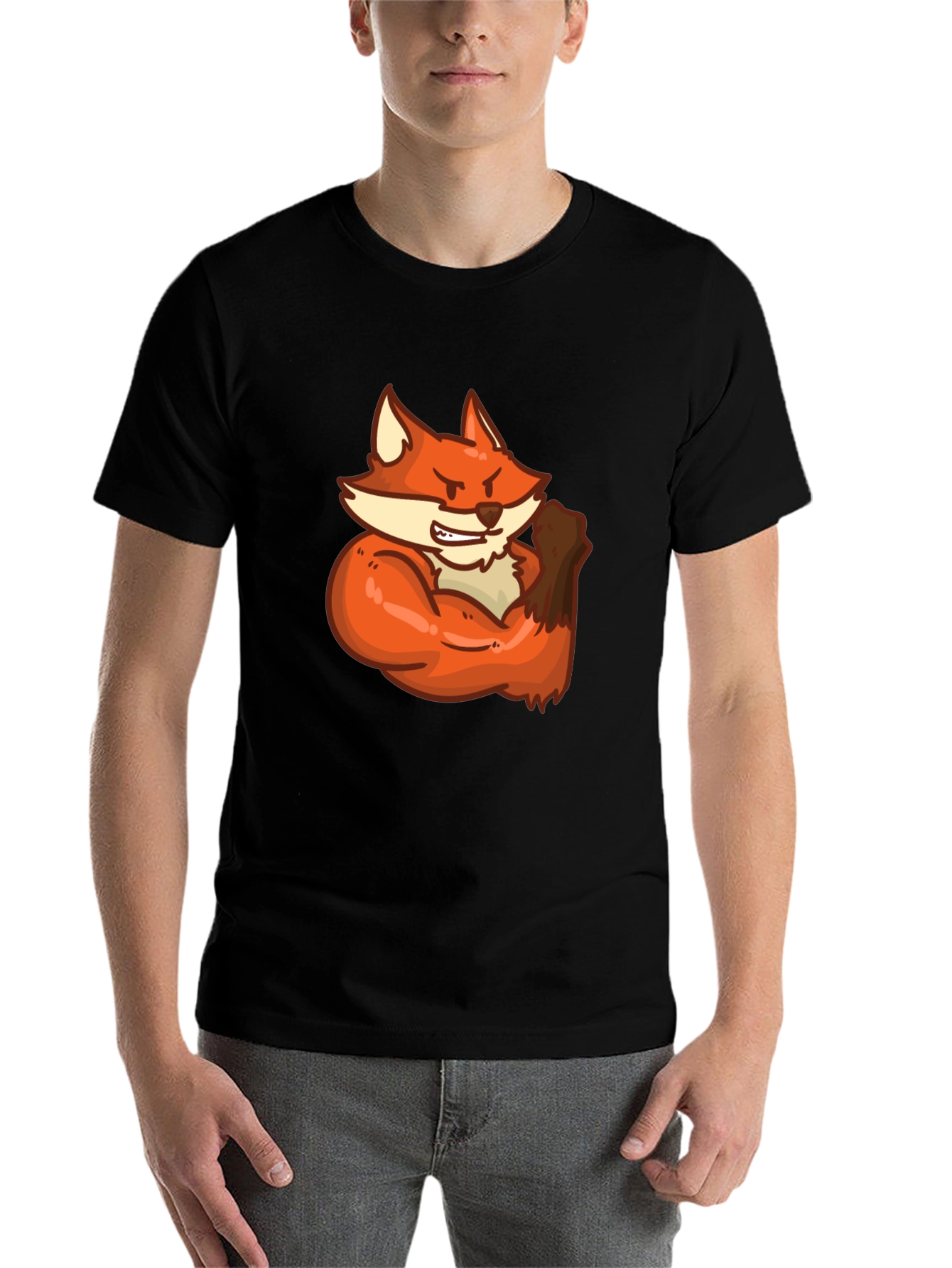 Black Black T-Shirt with Muscular Fox Graphic view 7