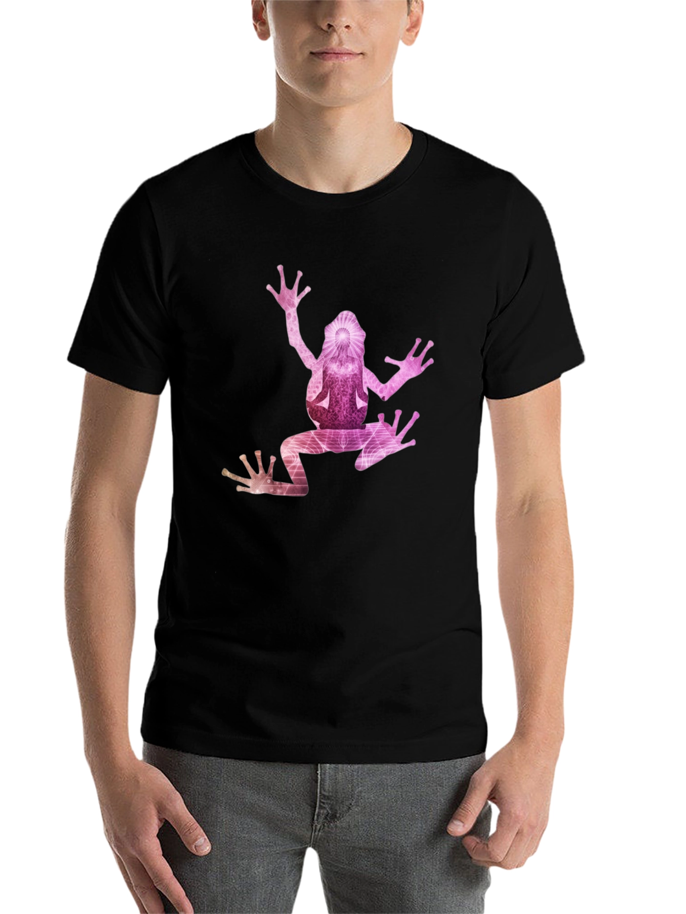 Black Black T-Shirt with Artistic Frog Graphic view 7