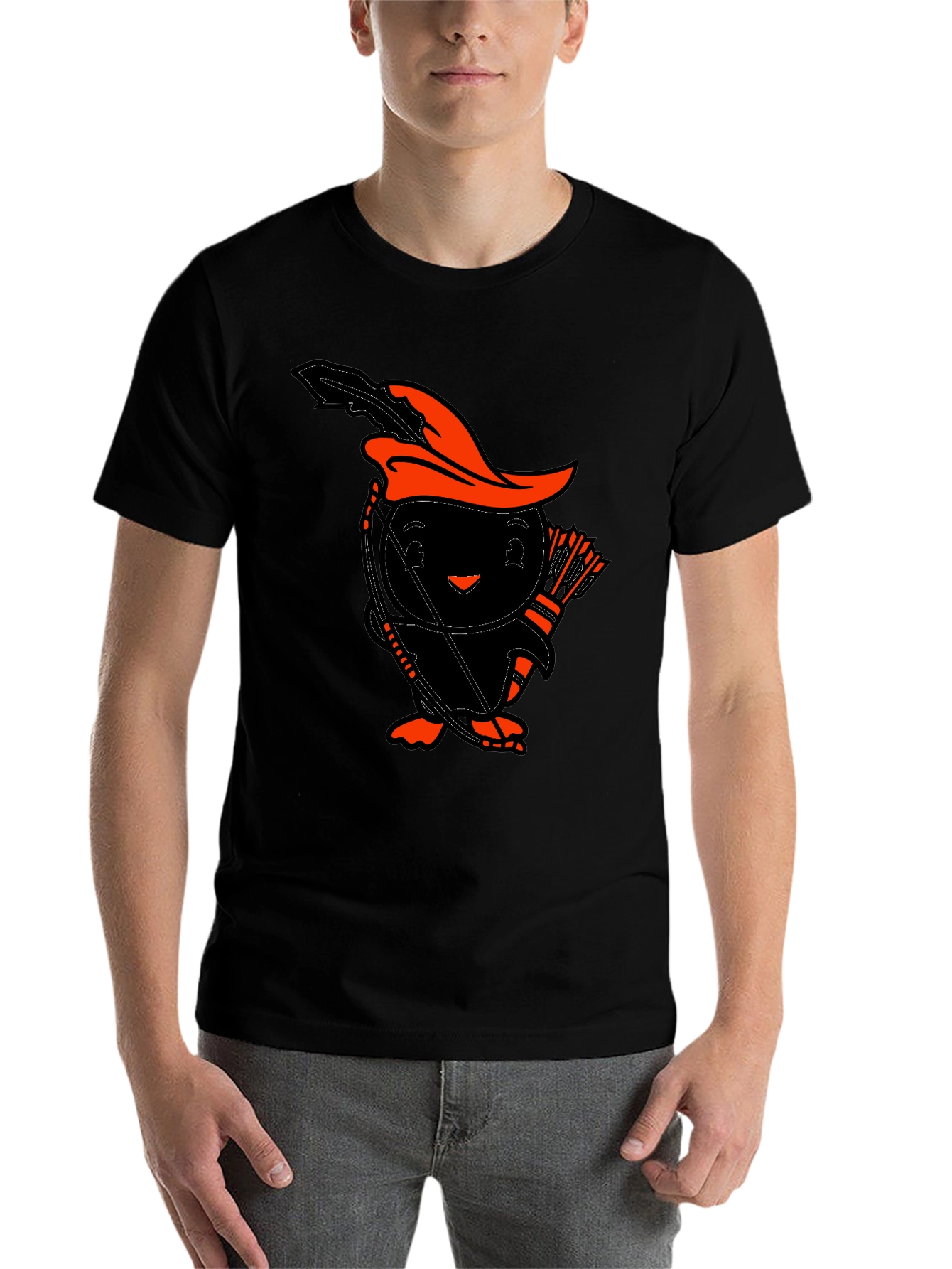 Black Funny Archer Penguin Black T-Shirt view 7