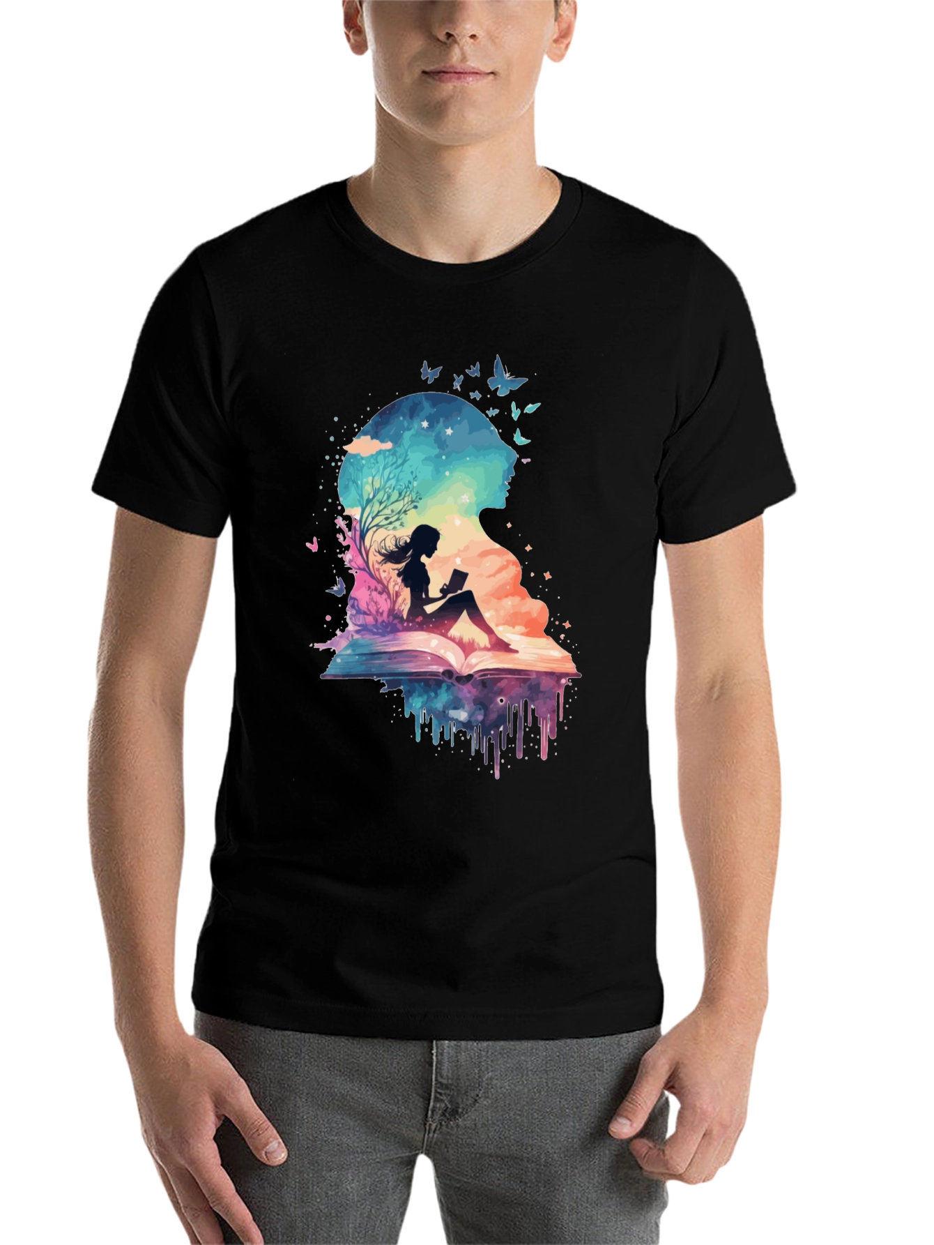 Black Book Lover Galaxy Tee - Literary Dreamscape Design view 7