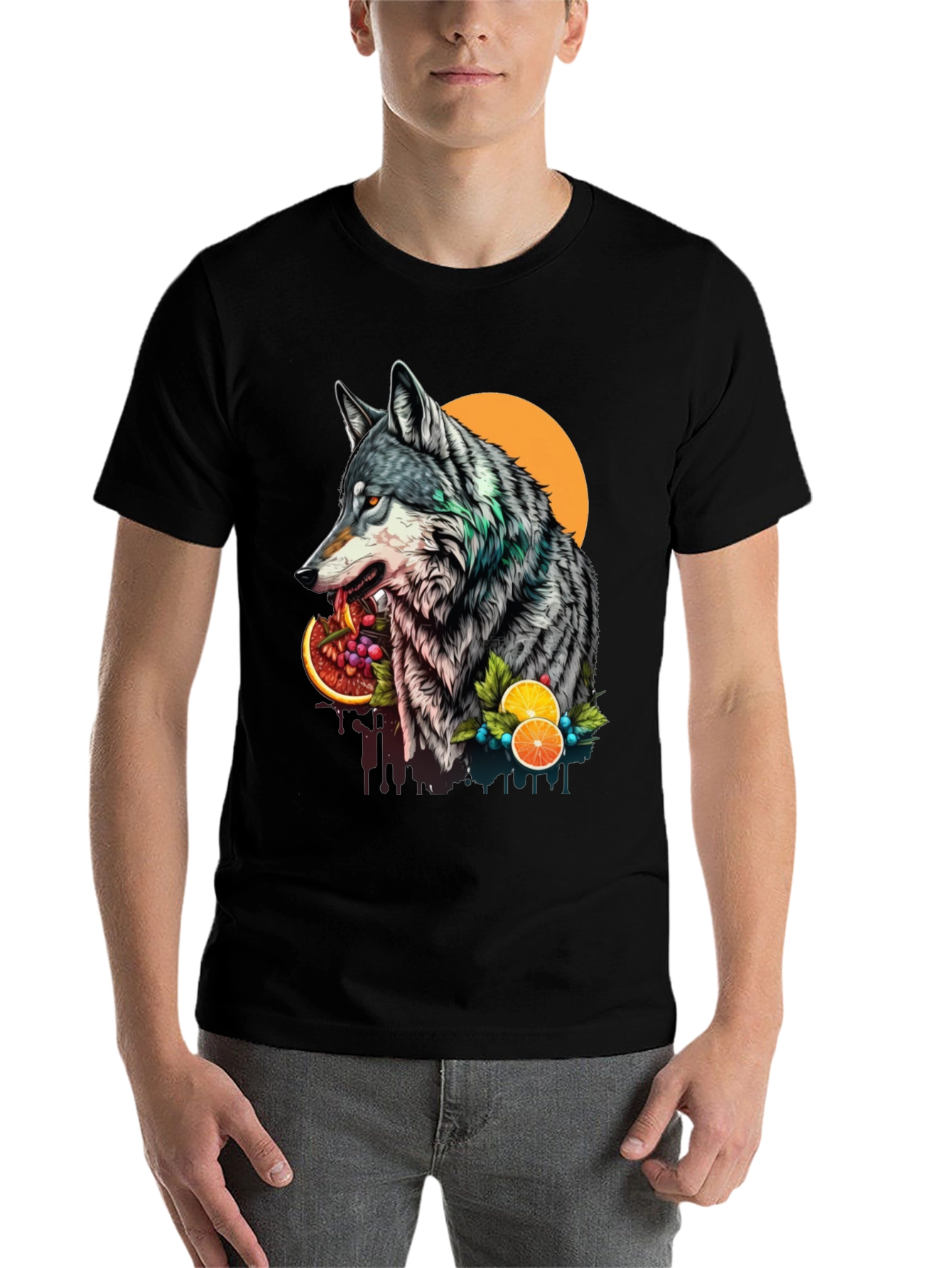 Black Wolf and Fruit Graphic Tee - Modern Streetwear Style view 7