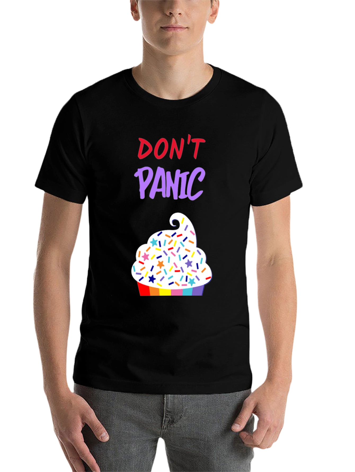 Black Don't Panic Cupcake T-Shirt view 7