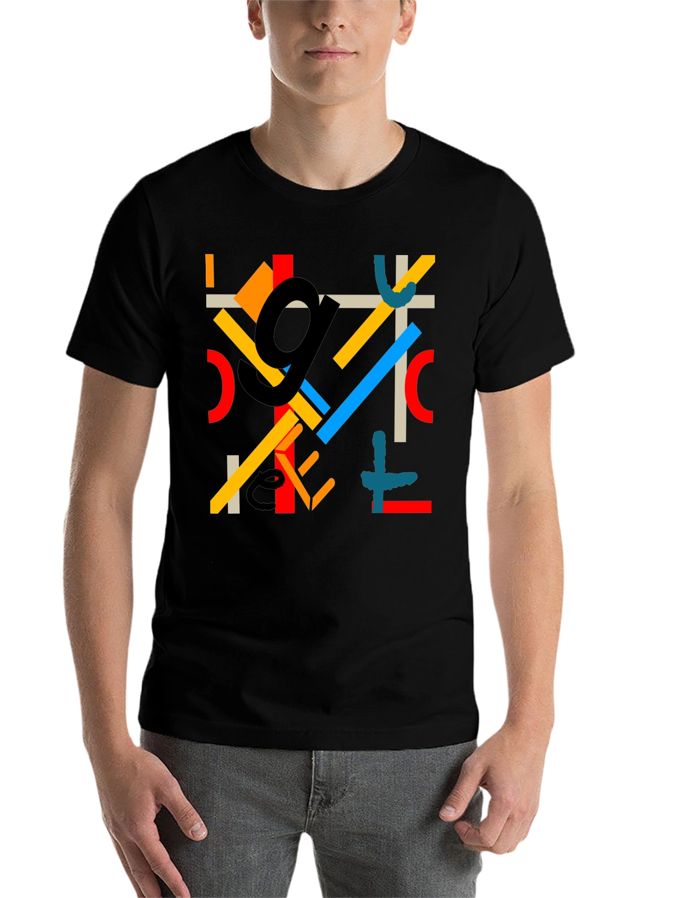 Black Abstract Geometric Pattern Black T-Shirt view 7