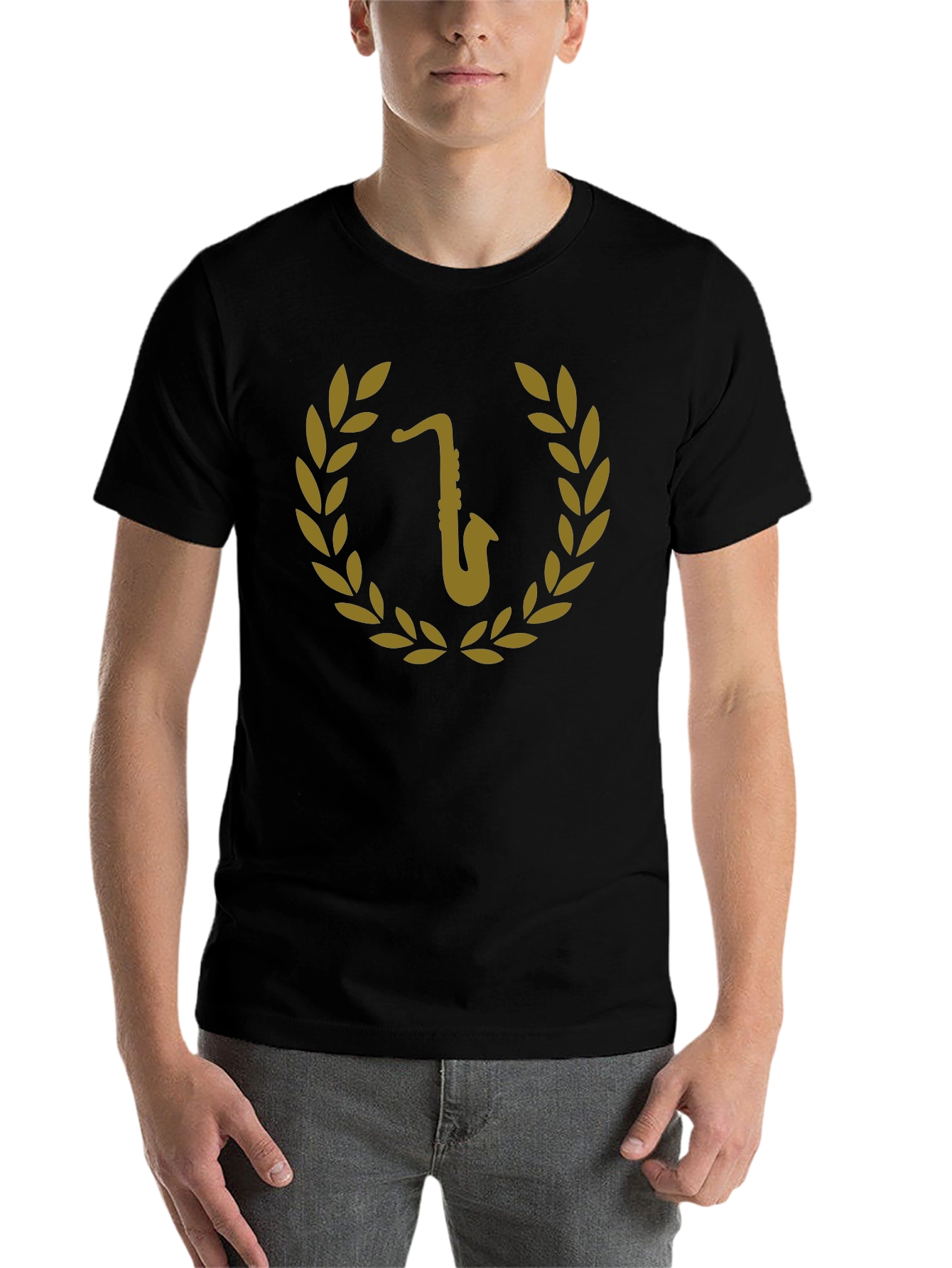 Black Saxophone Laurel Wreath Graphic Tee view 7