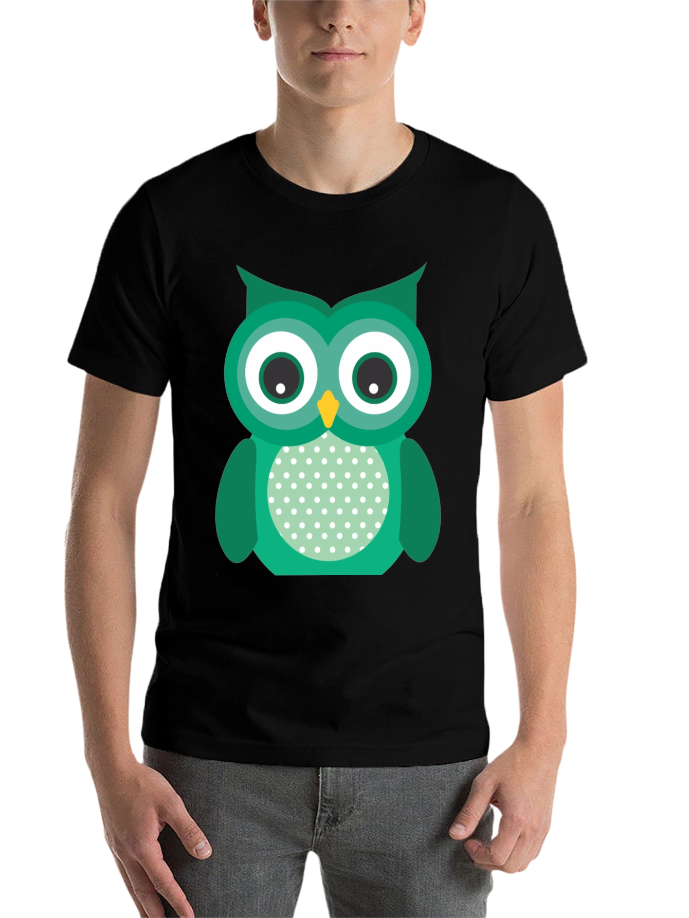 Black Cute Owl Graphic Print Black T-Shirt view 7