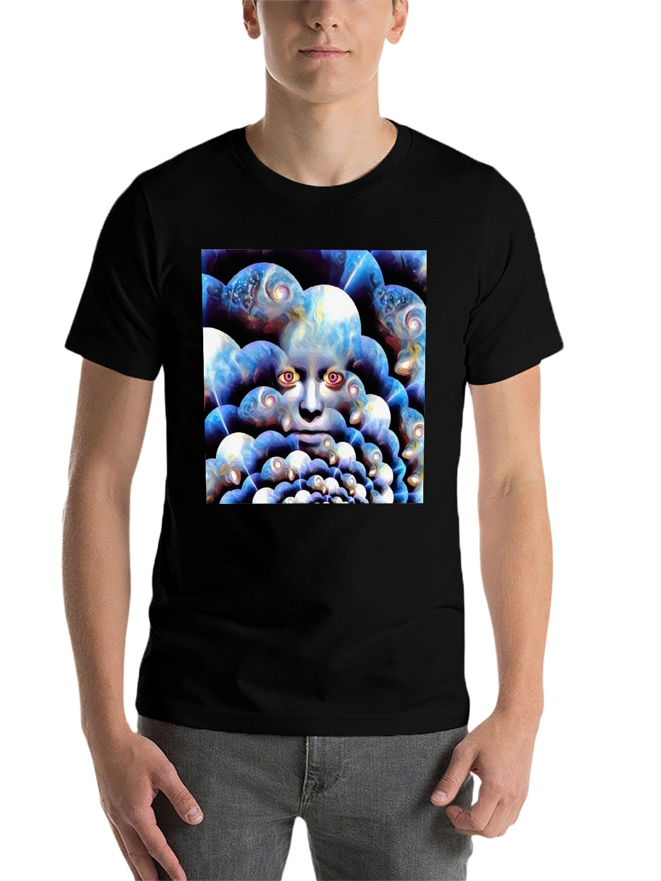 Black Surreal Face Graphic Black T-Shirt view 7