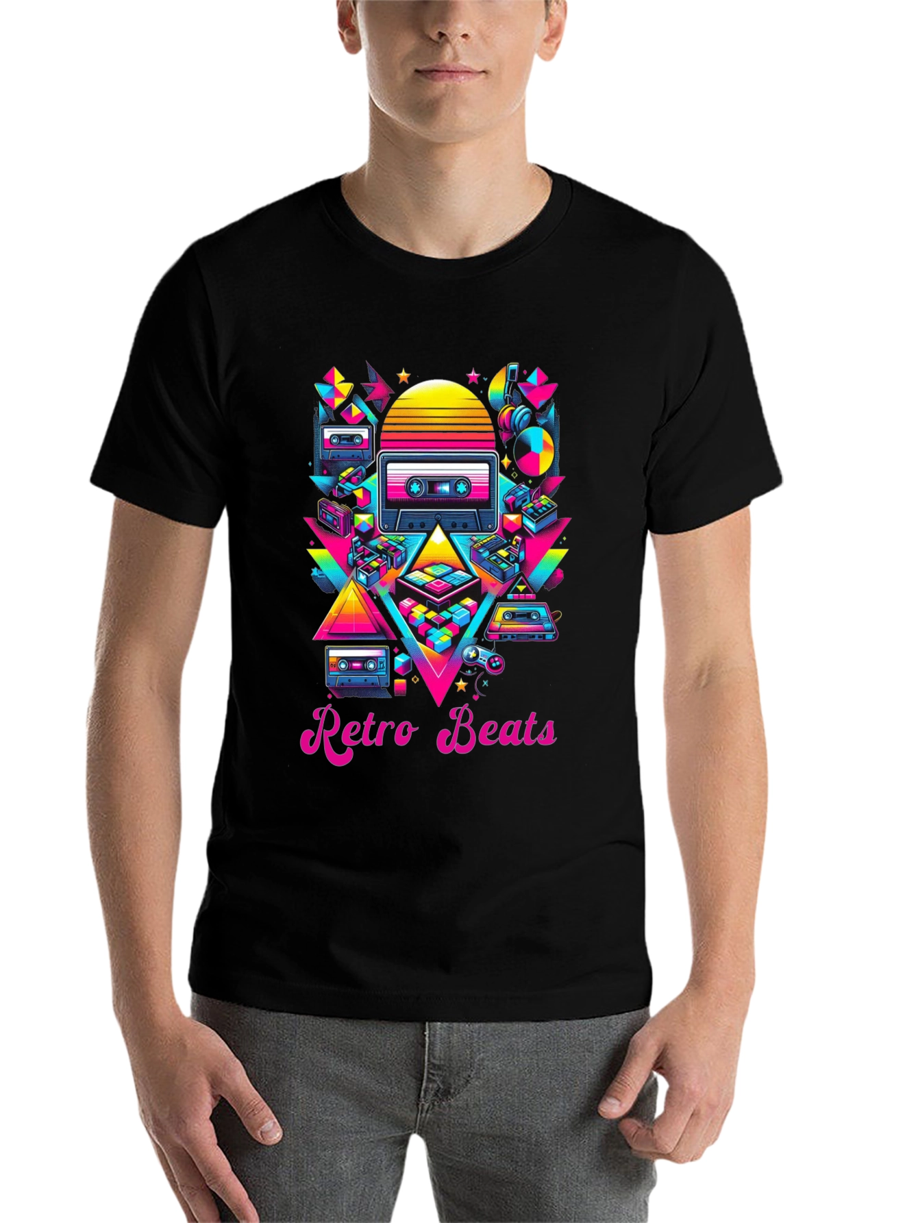 Black Retro Beats T-Shirt - 80s Music Style view 7