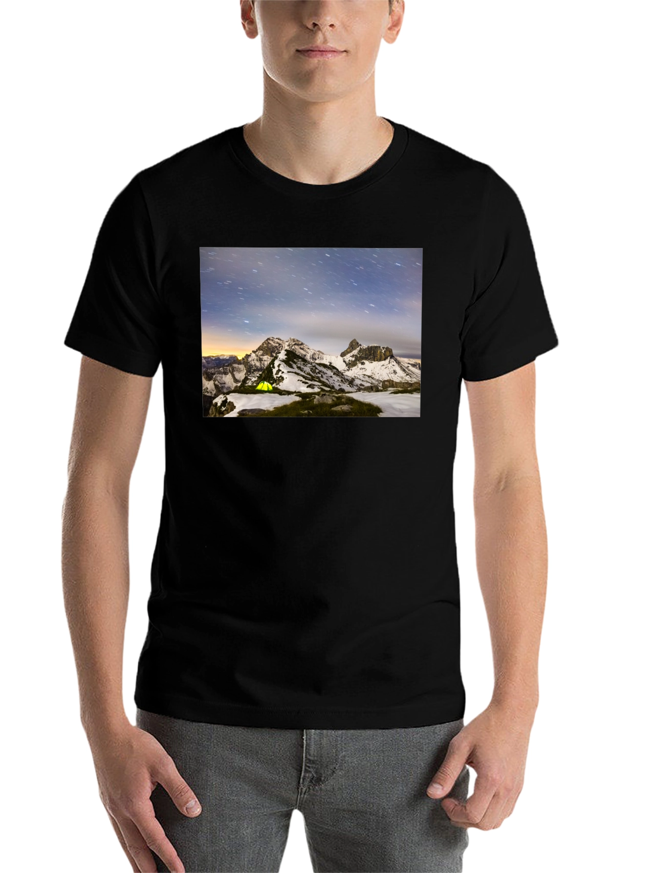 Black Mountain Starry Night Camping Black T-Shirt view 7