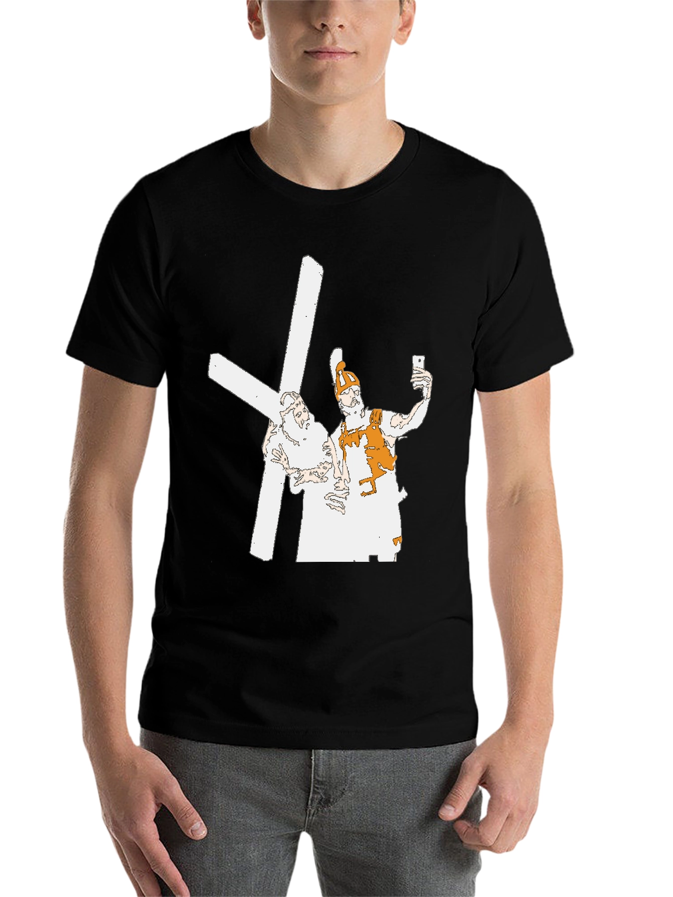 Black Funny Selfie T-Shirt - Black view 7