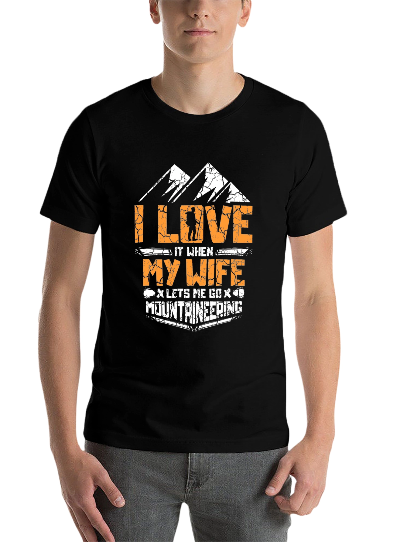 Black I Love My Wife Mountaineering Black T-Shirt view 7