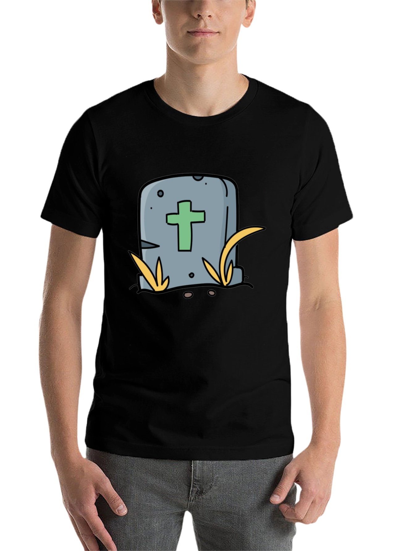 Black Cartoon Tombstone T-Shirt - Funny Halloween Tee view 7
