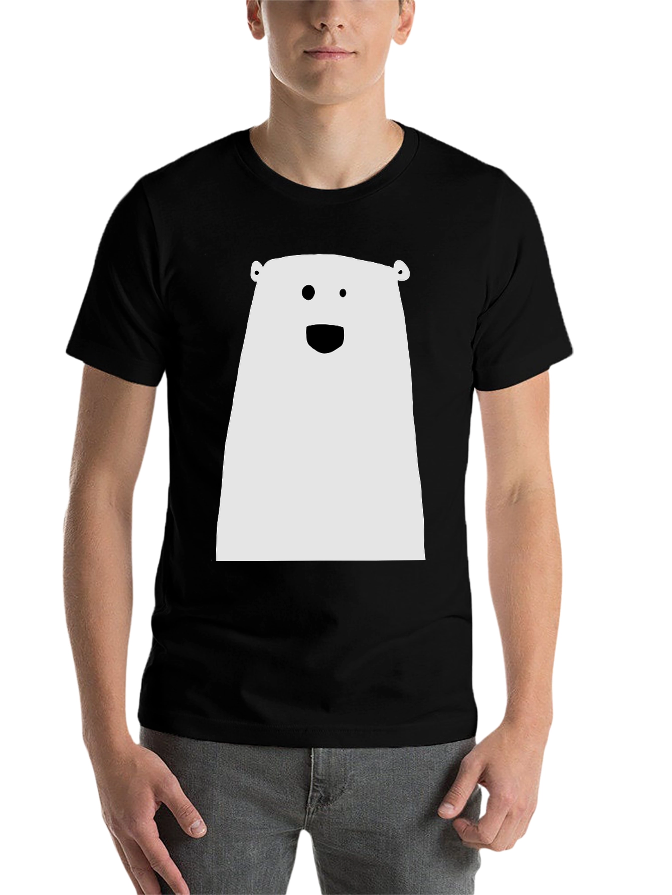 Black Funny Minimalist Bear Graphic Black T-Shirt view 7