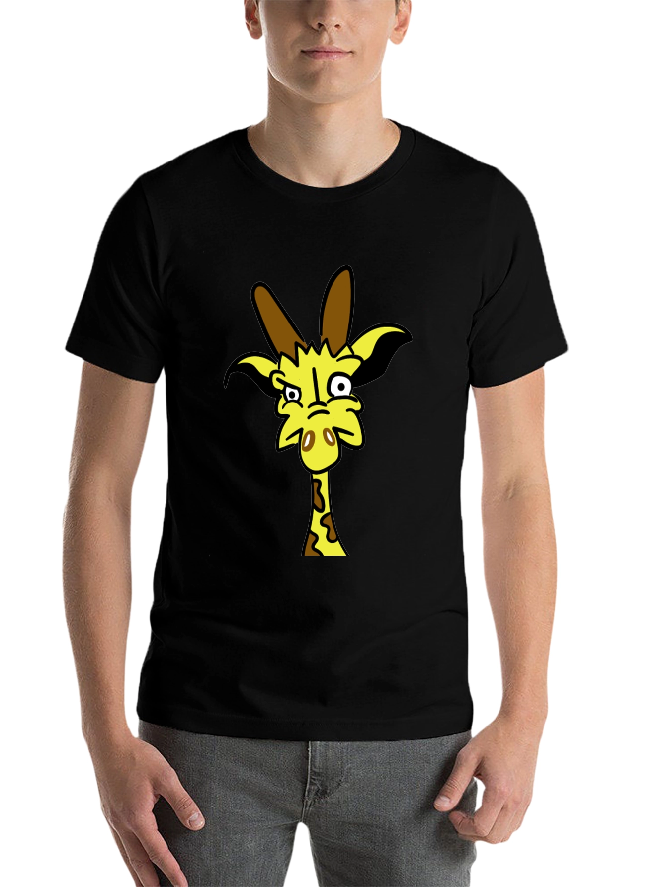 Black Funny Cartoon Giraffe Black T-Shirt view 7