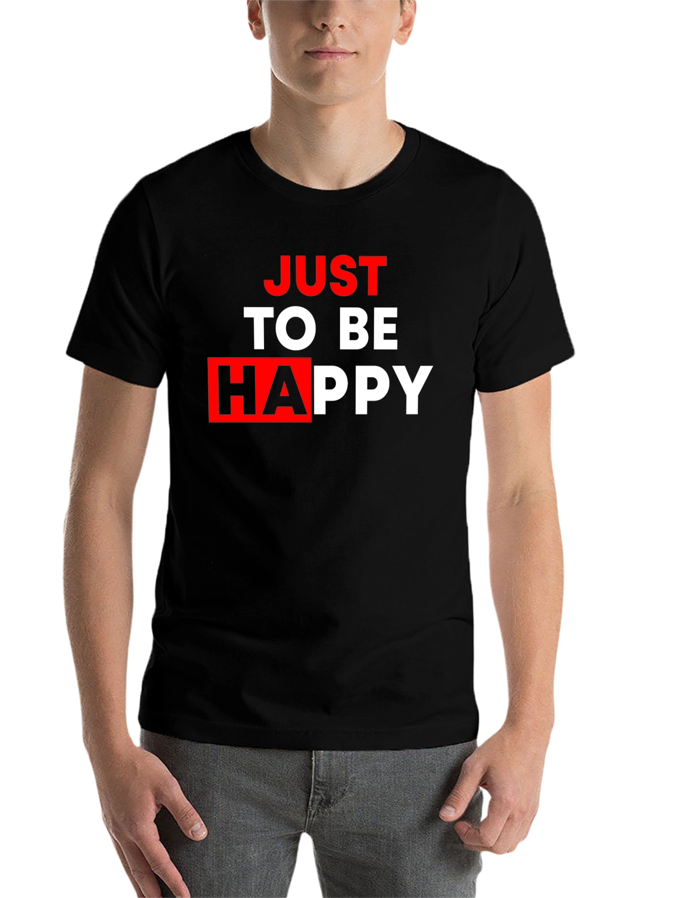 Black Just To Be Happy Graphic Tee - Black Casual T-Shirt view 7