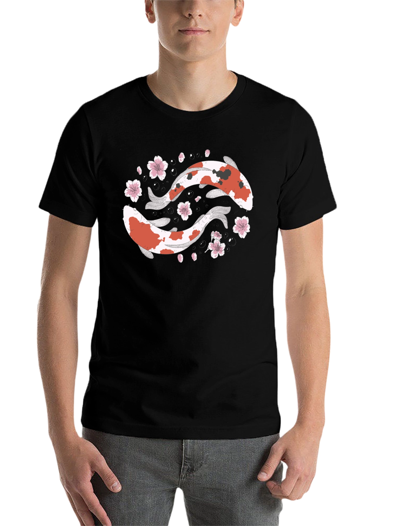 Black Koi Fish Yin Yang Black T-Shirt view 7