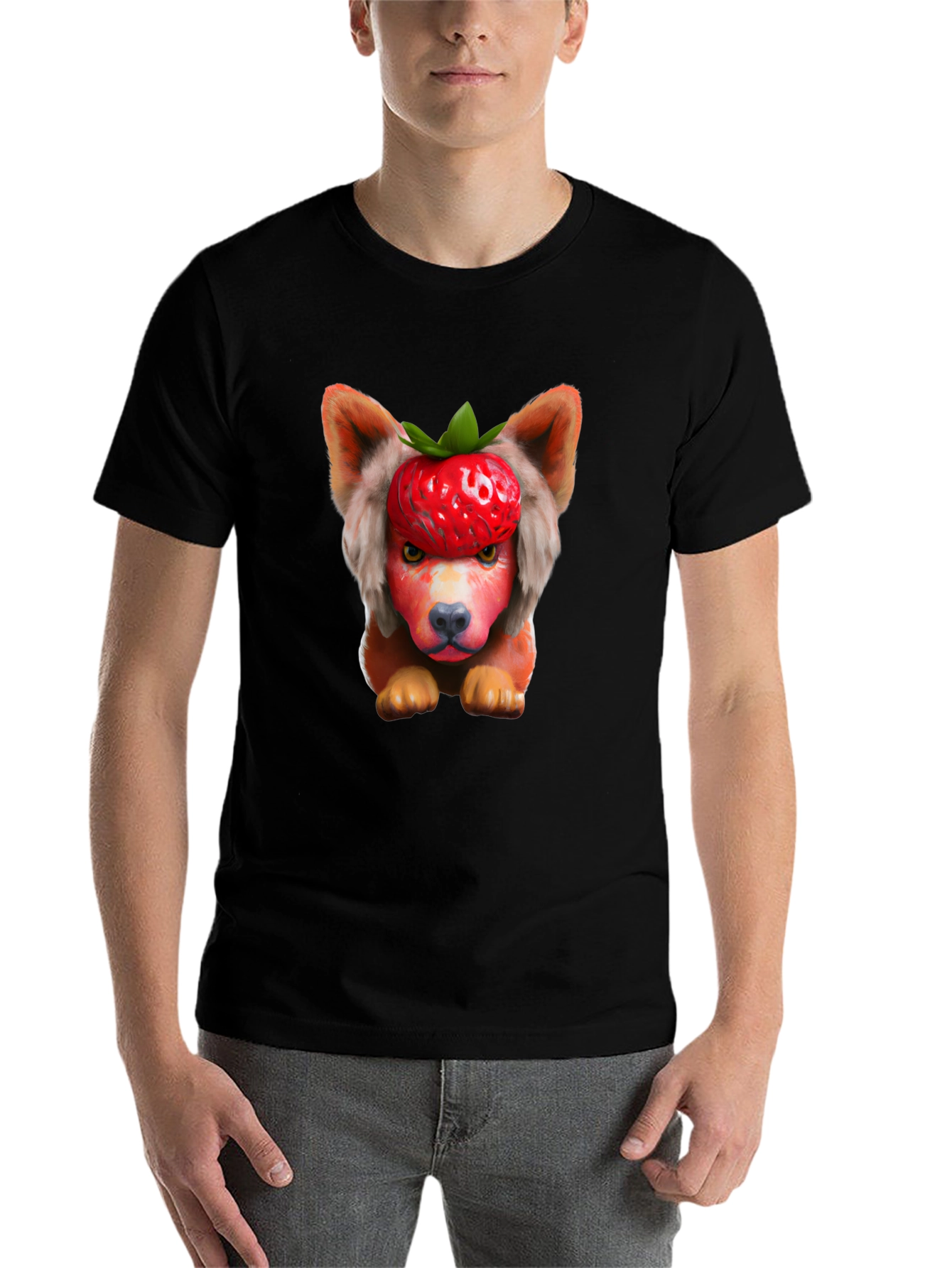 Black Strawberry Dog Head Graphic Tee - Unique & Fun! view 7