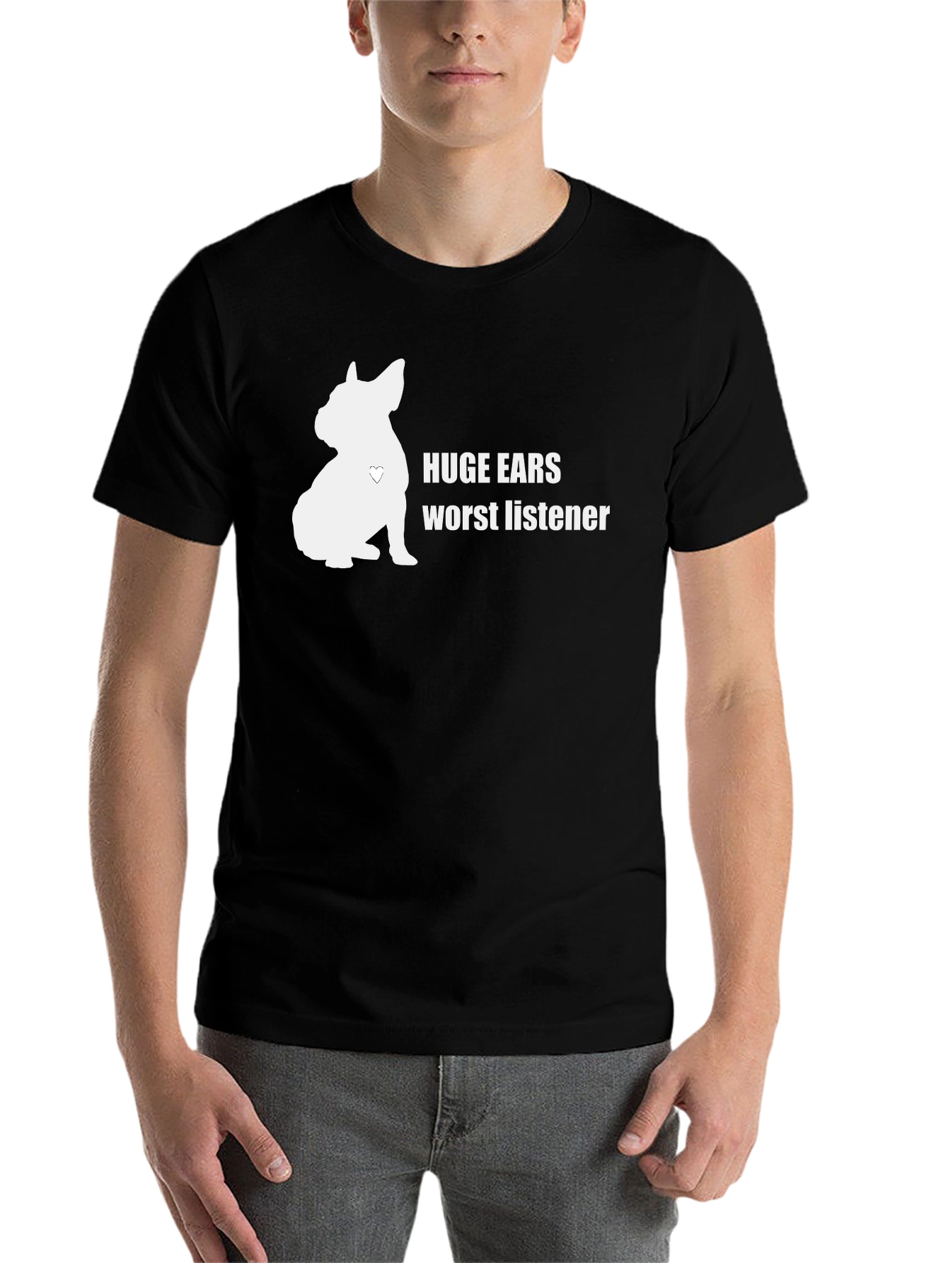 Black Humorous "Huge Ears, Worst Listener" Dog T-Shirt view 7
