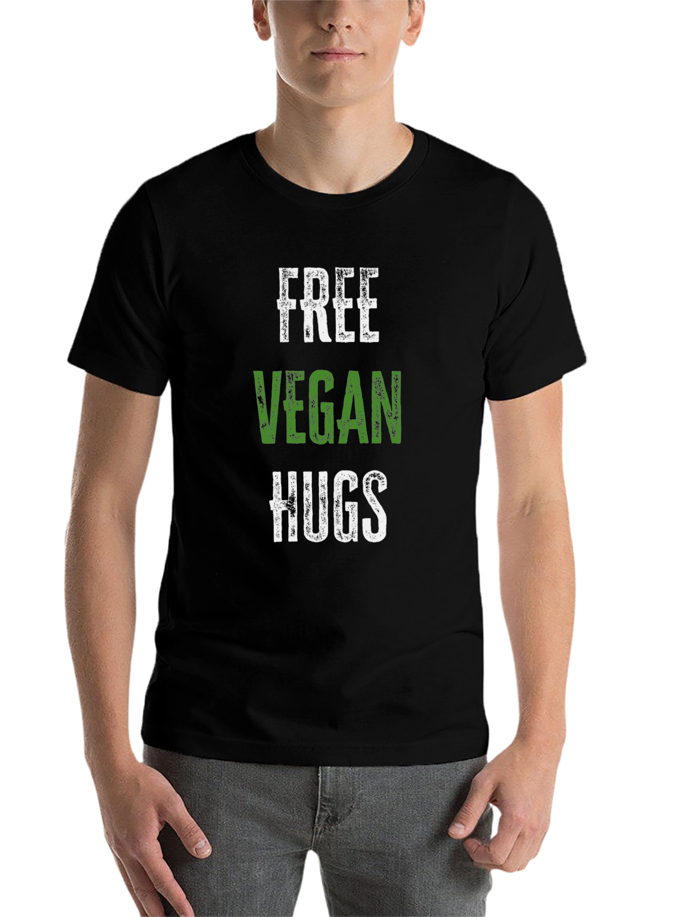 Black Free Vegan Hugs T-Shirt - Soft Cotton Tee view 7