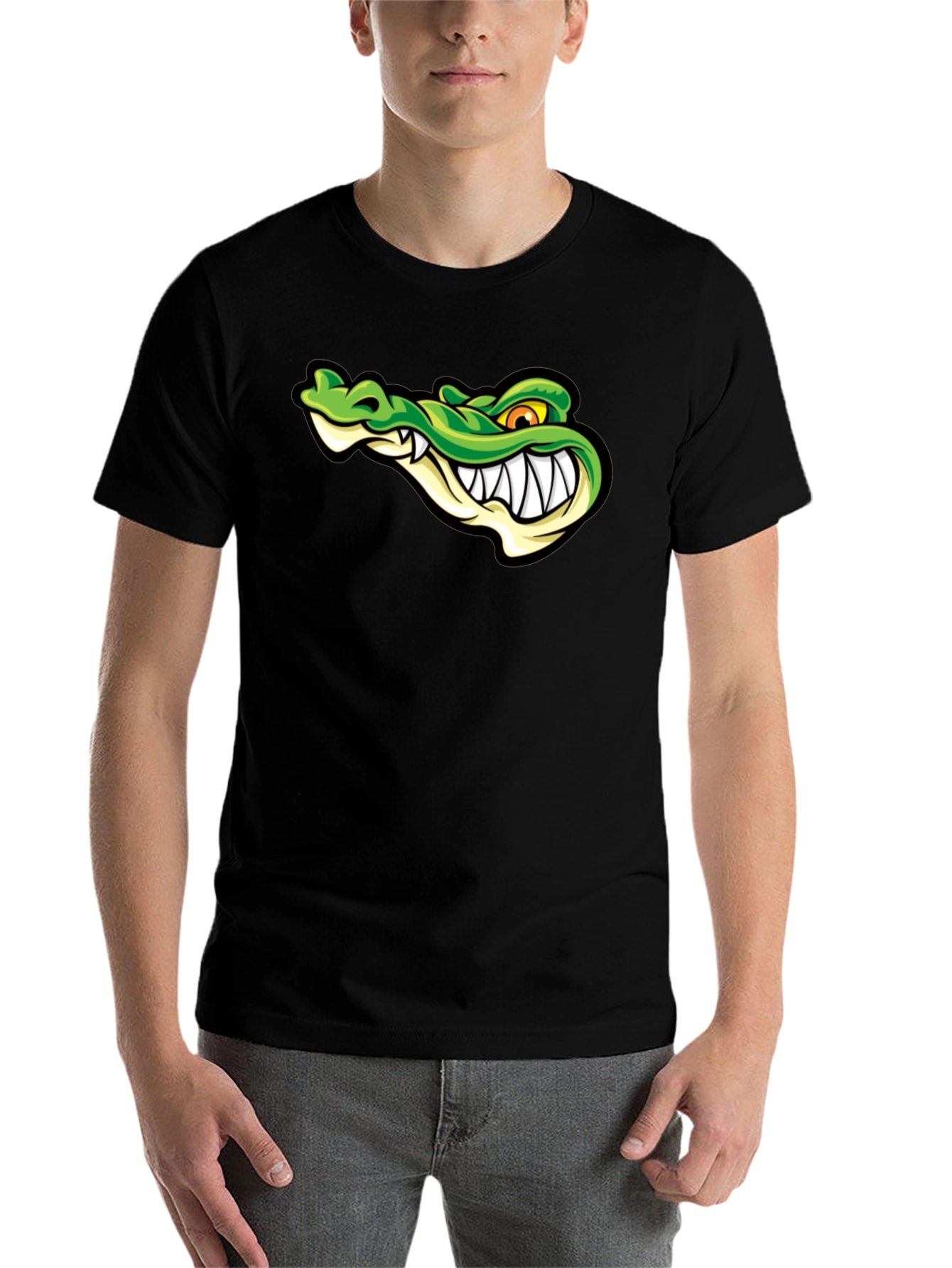 Black Cool Alligator Graphic Print Black T-Shirt view 7