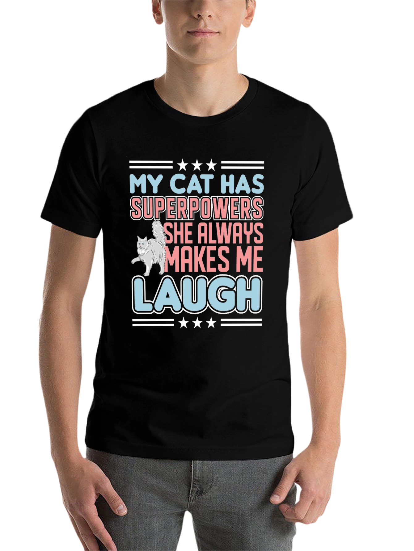 Black Funny Cat Superpowers T-Shirt view 7