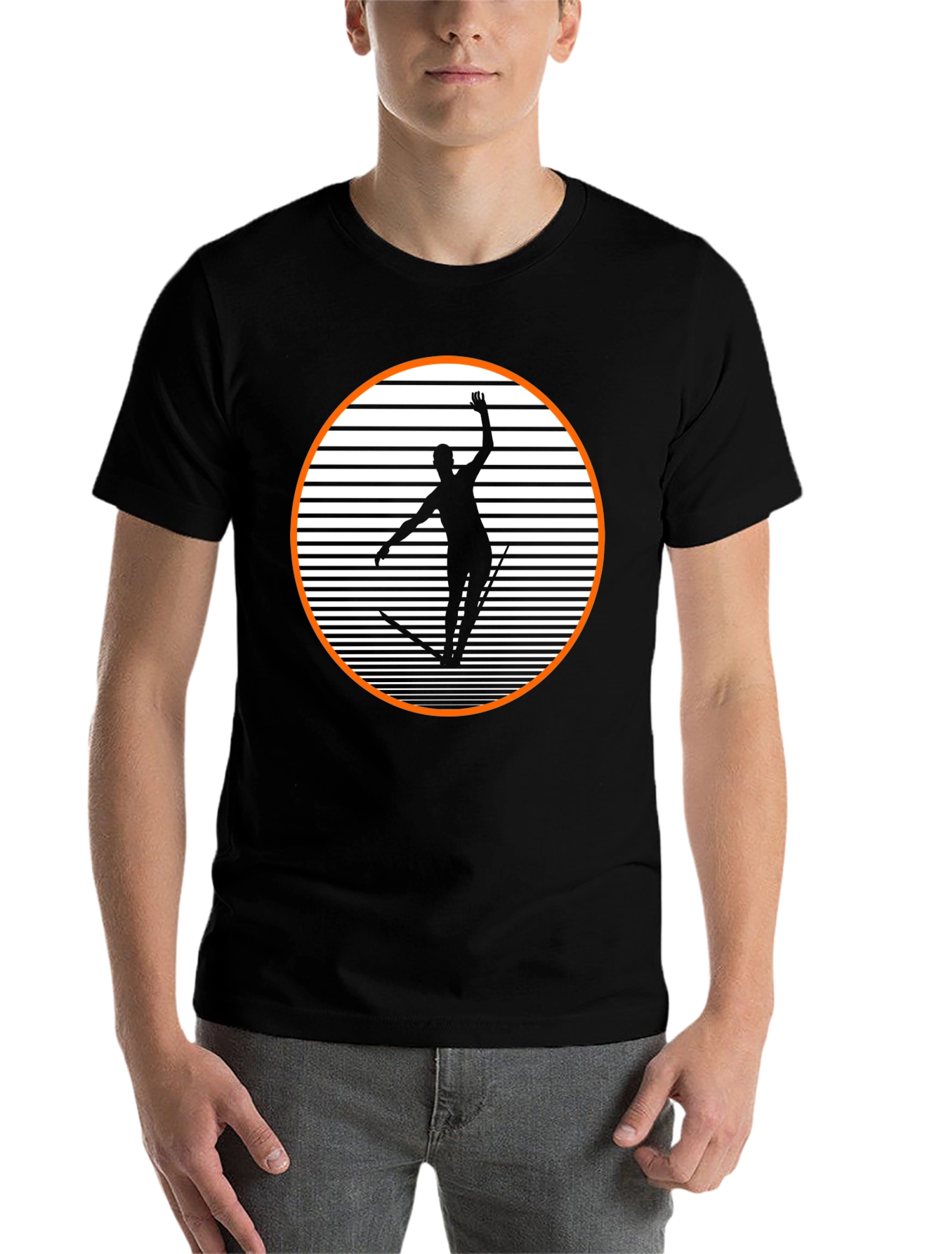 Black Retro Skiing Graphic Tee - Black Cotton Blend Shirt view 7