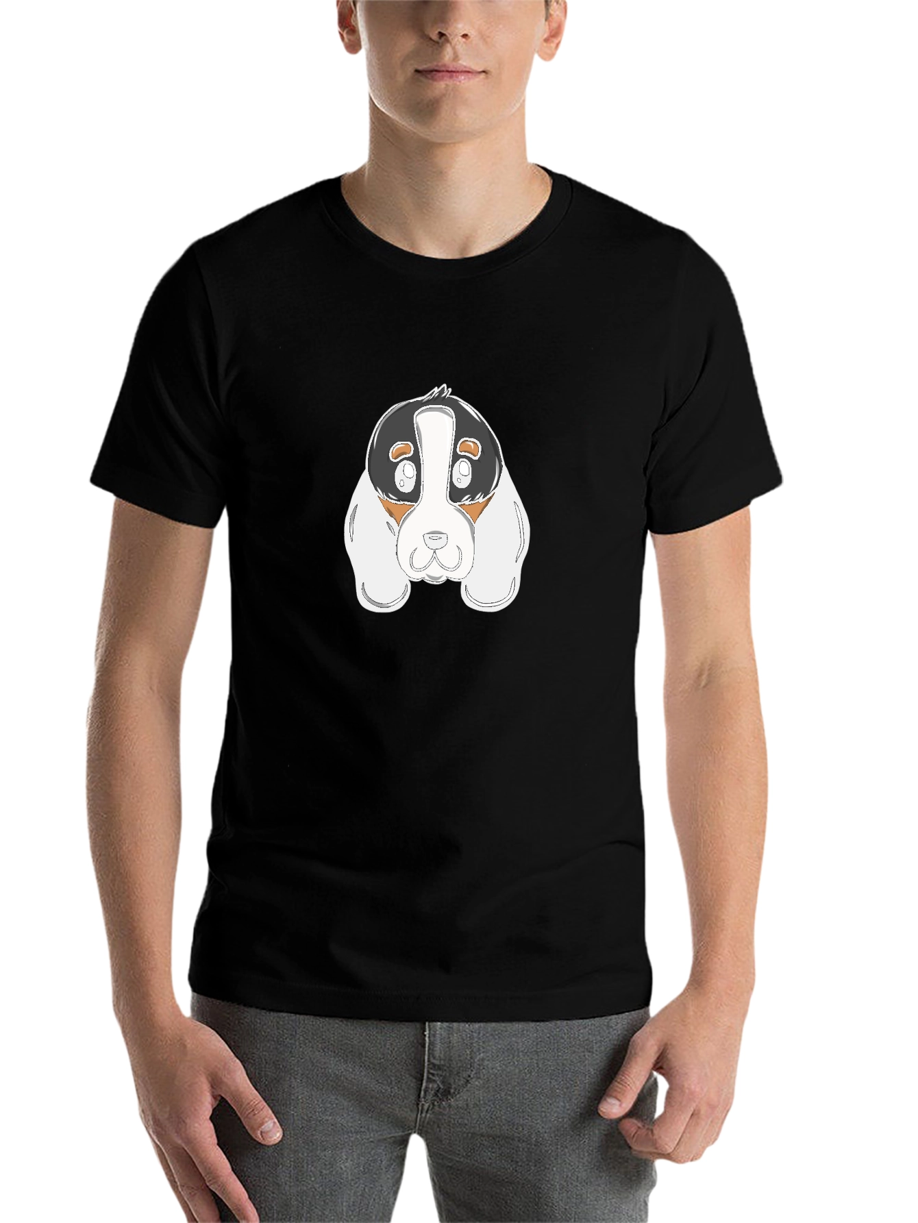 Black Cartoon Dog Graphic Black T-Shirt view 7