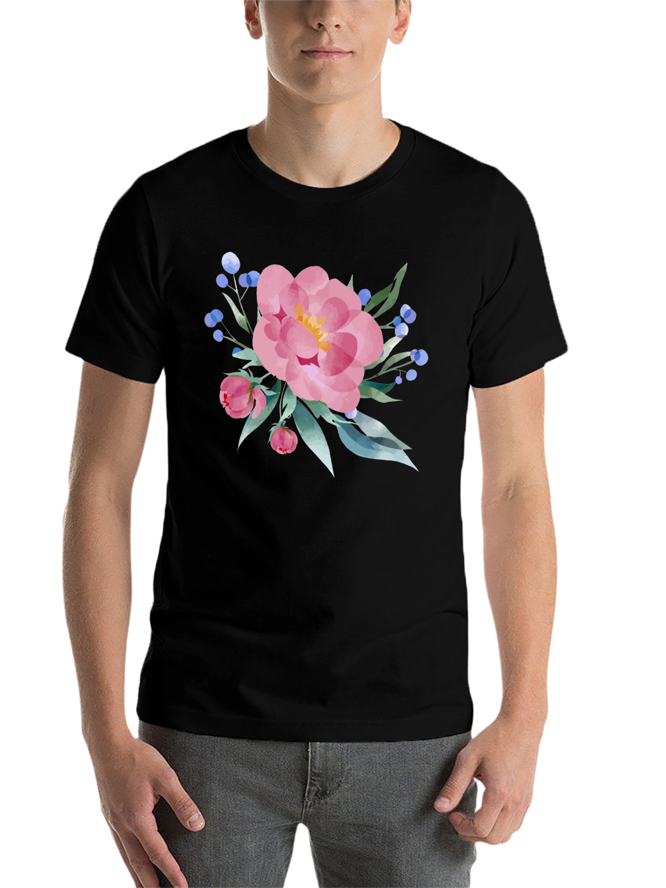 Black Floral Print Black T-Shirt view 7
