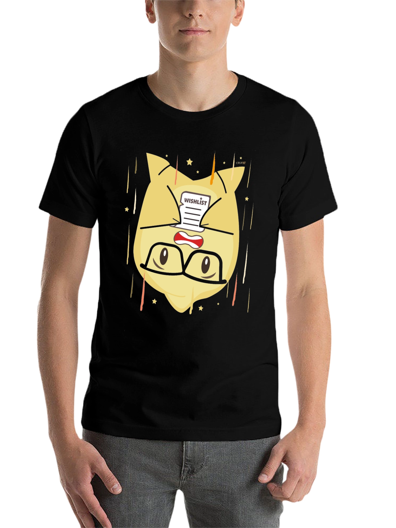 Black Funny Cartoon Character Wishlist Black T-Shirt view 7
