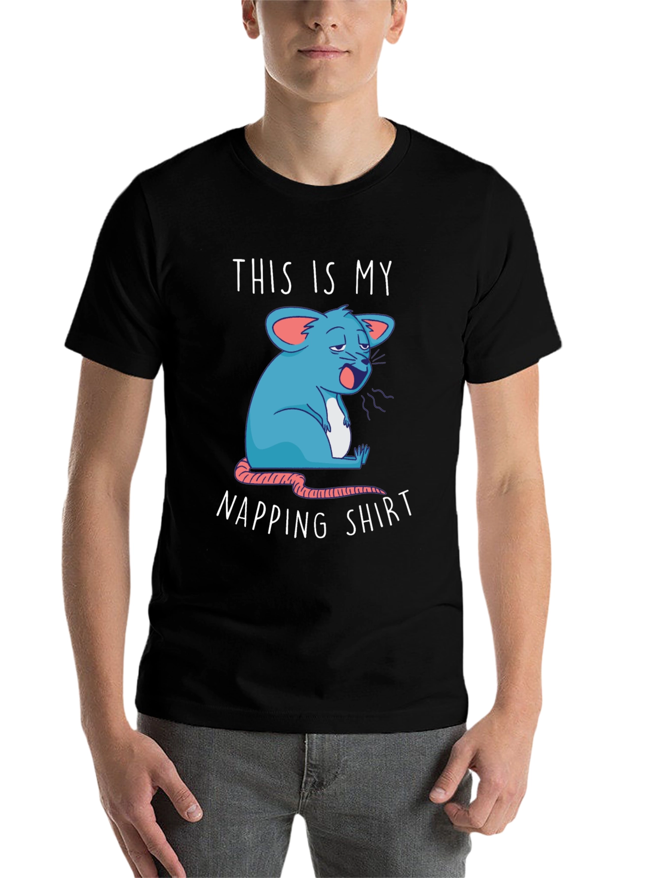 Black Napping Shirt - Funny Cartoon Sleepy Mouse Tee view 7