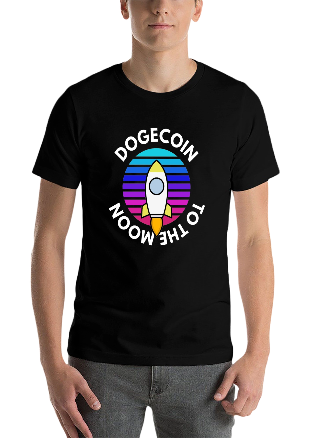 Black Dogecoin To The Moon Black T-Shirt view 7
