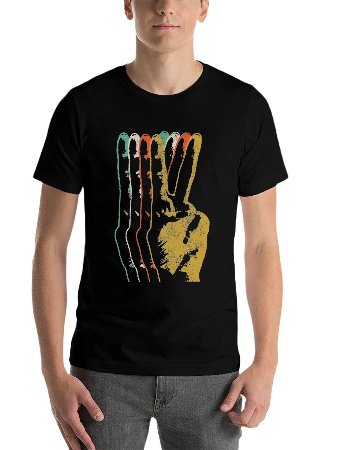 Black Retro Peace Sign Graphic T-Shirt - Vintage Style view 7