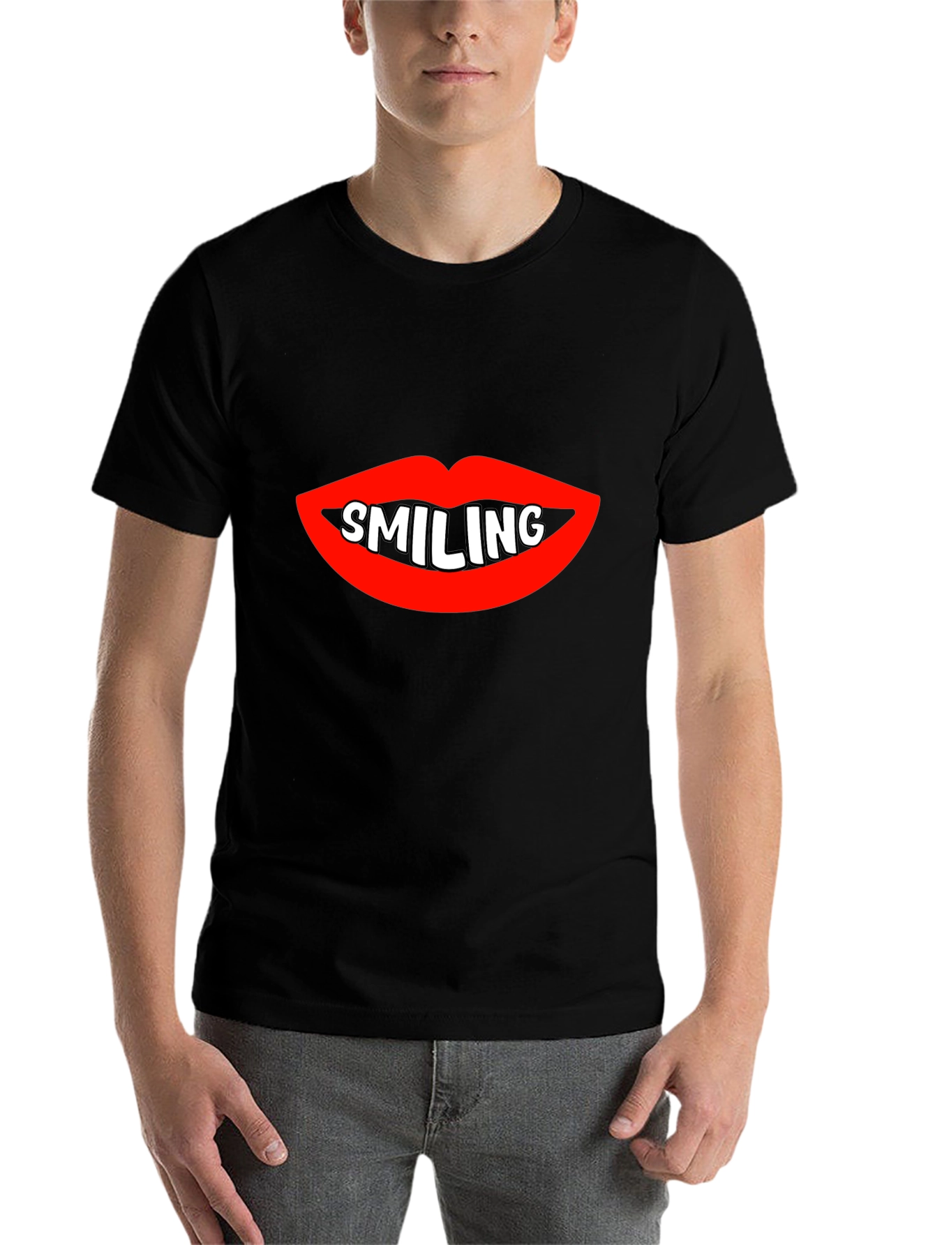 Black Smiling Lips Graphic Black T-Shirt view 7