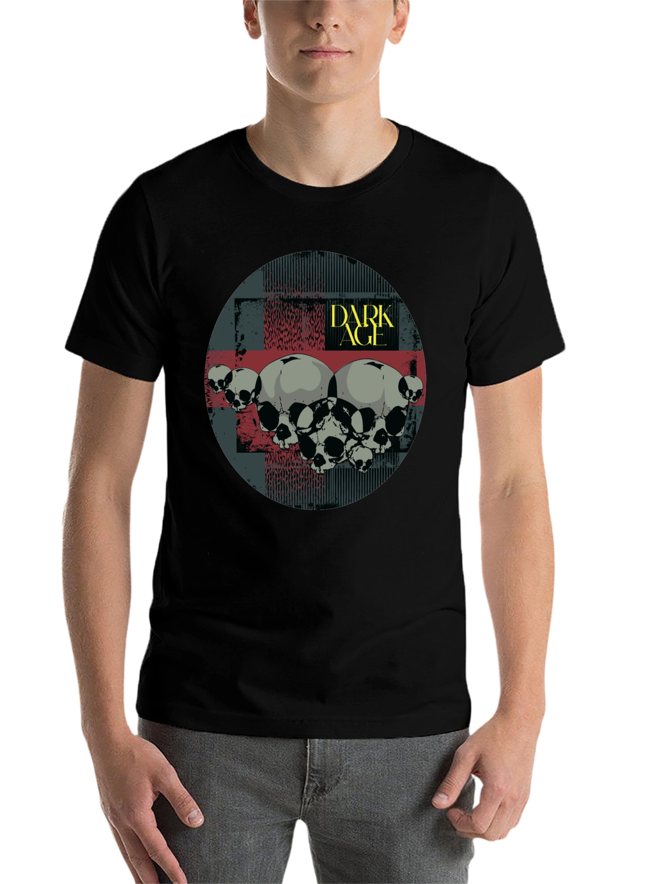 Black Dark Age Skull Graphic T-Shirt - Black view 7