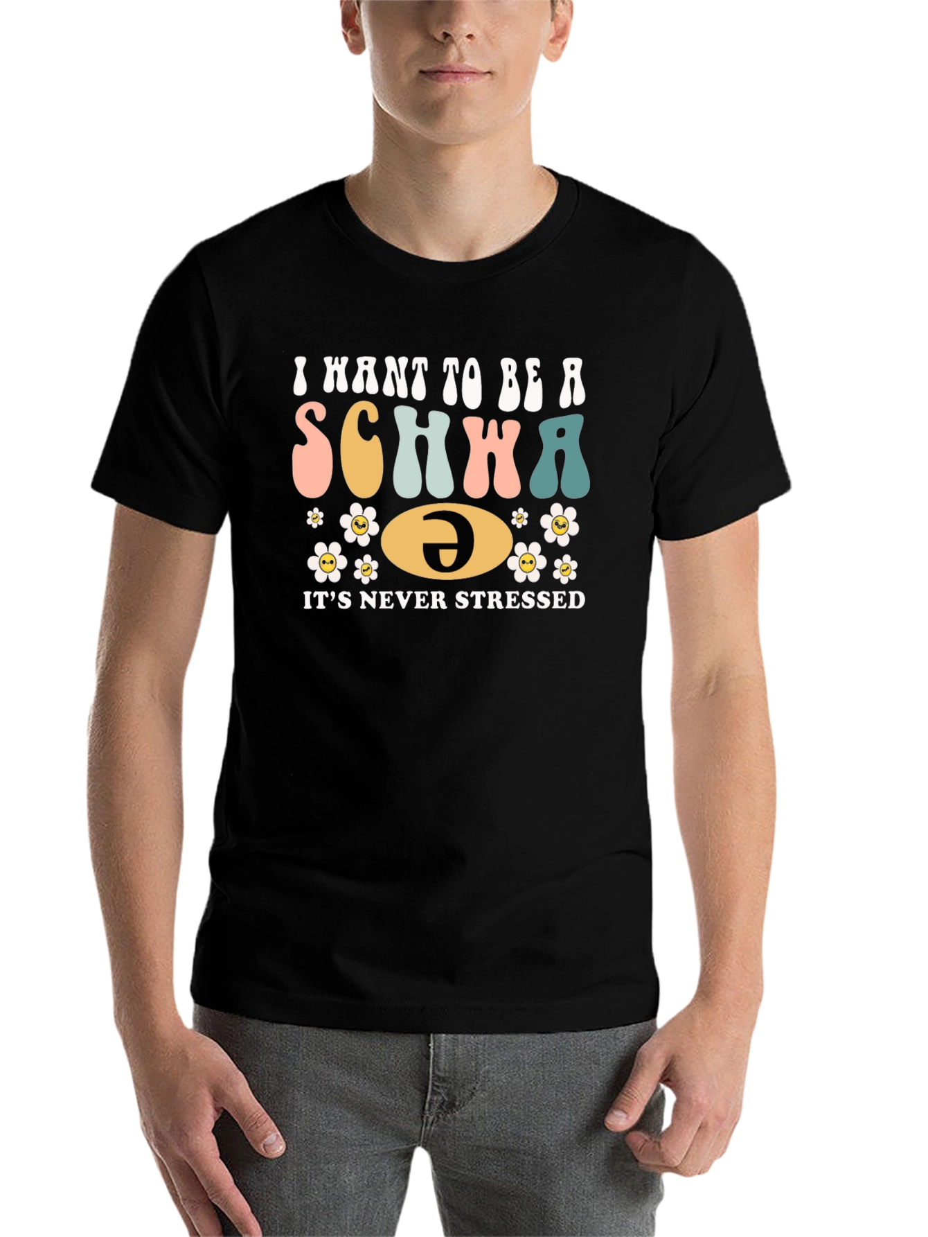 Black I Want to Be a Schwa Funny T-Shirt view 7
