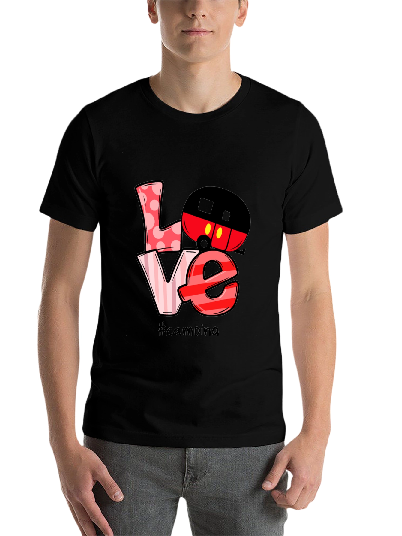 Black Love Camping Mickey Mouse T-Shirt view 7