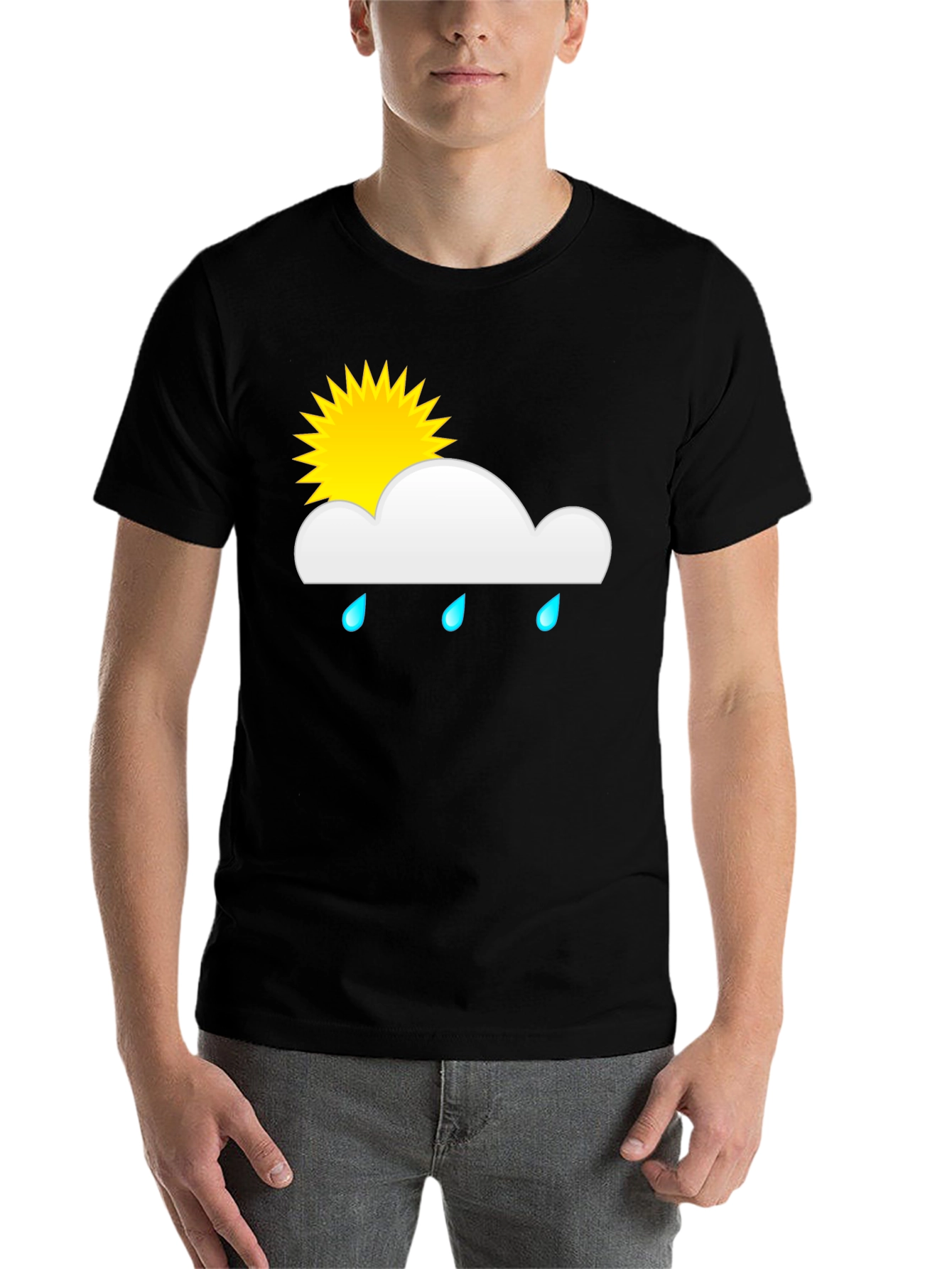 Black Rainy Day Sun Graphic Tee - Black Cotton T-Shirt view 7
