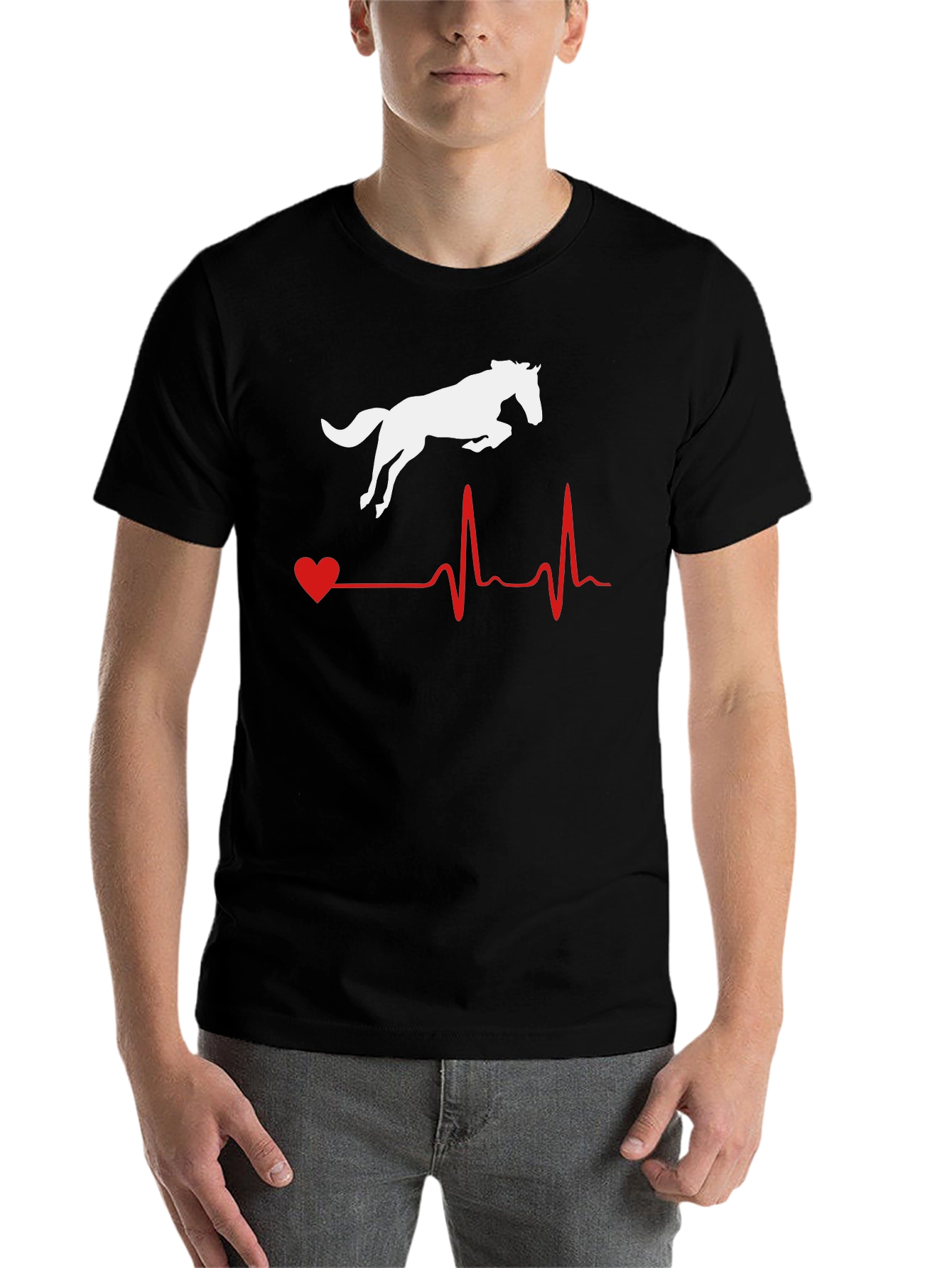 Black Horse Heartbeat Graphic Tee - Equestrian Lover Shirt view 7